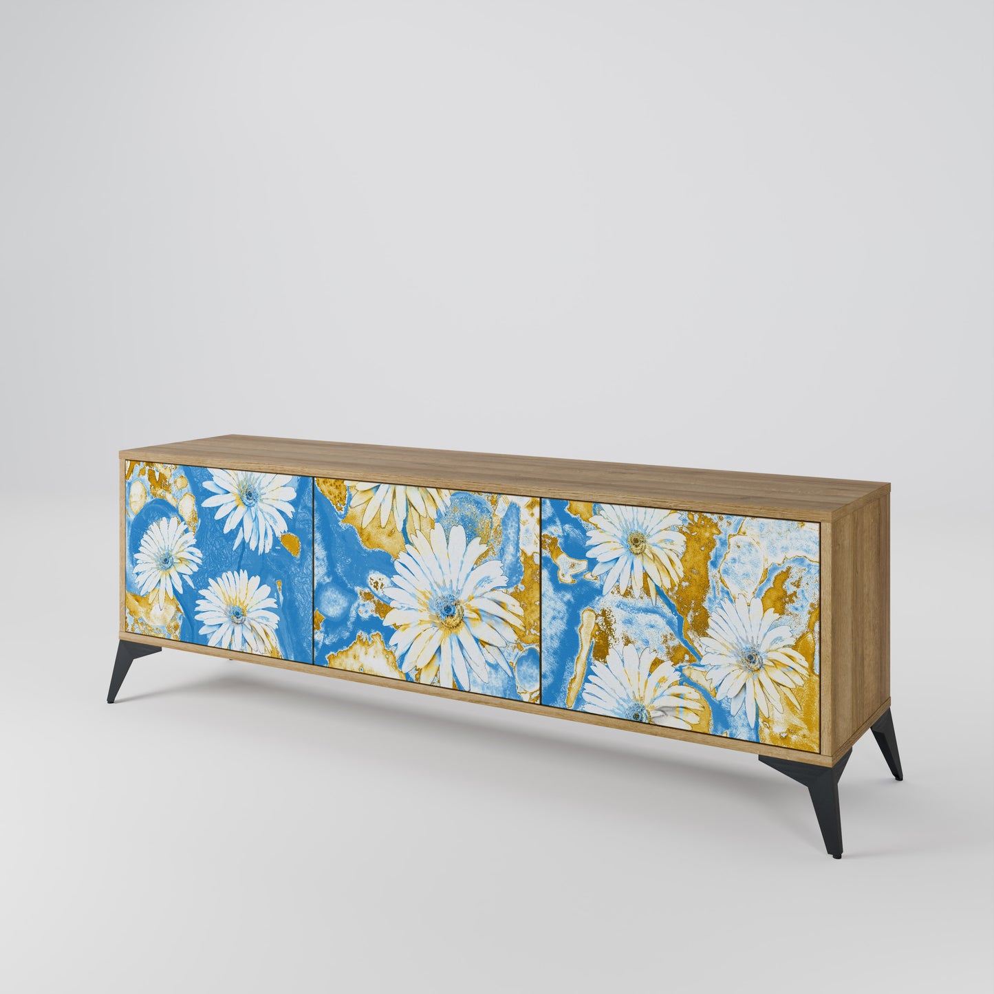 DAISY LUXE TV-bänk med 3 dörrar i ekeffekt