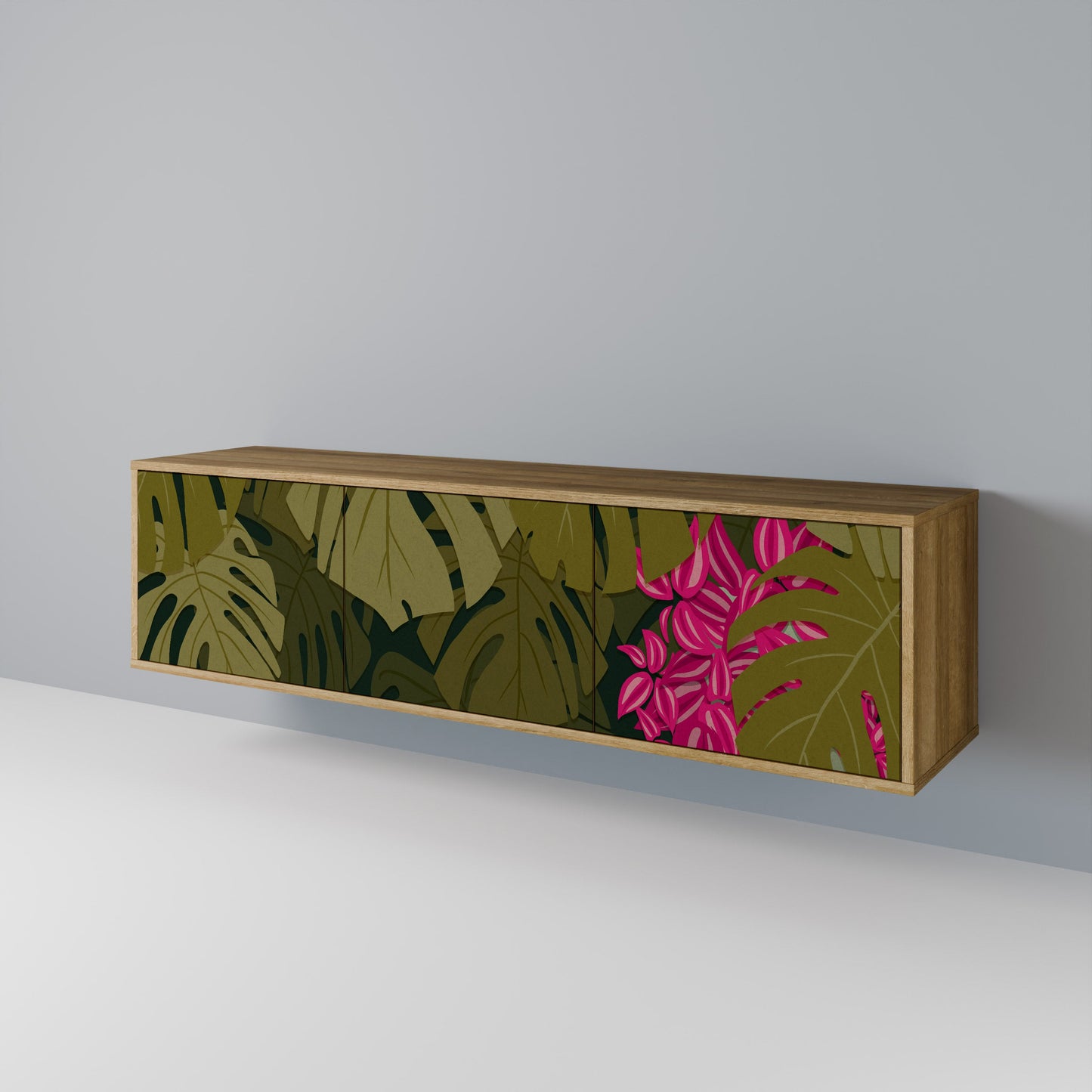 TROPICAL BEAUTY TV-bänk med 3 dörrar i ekeffekt