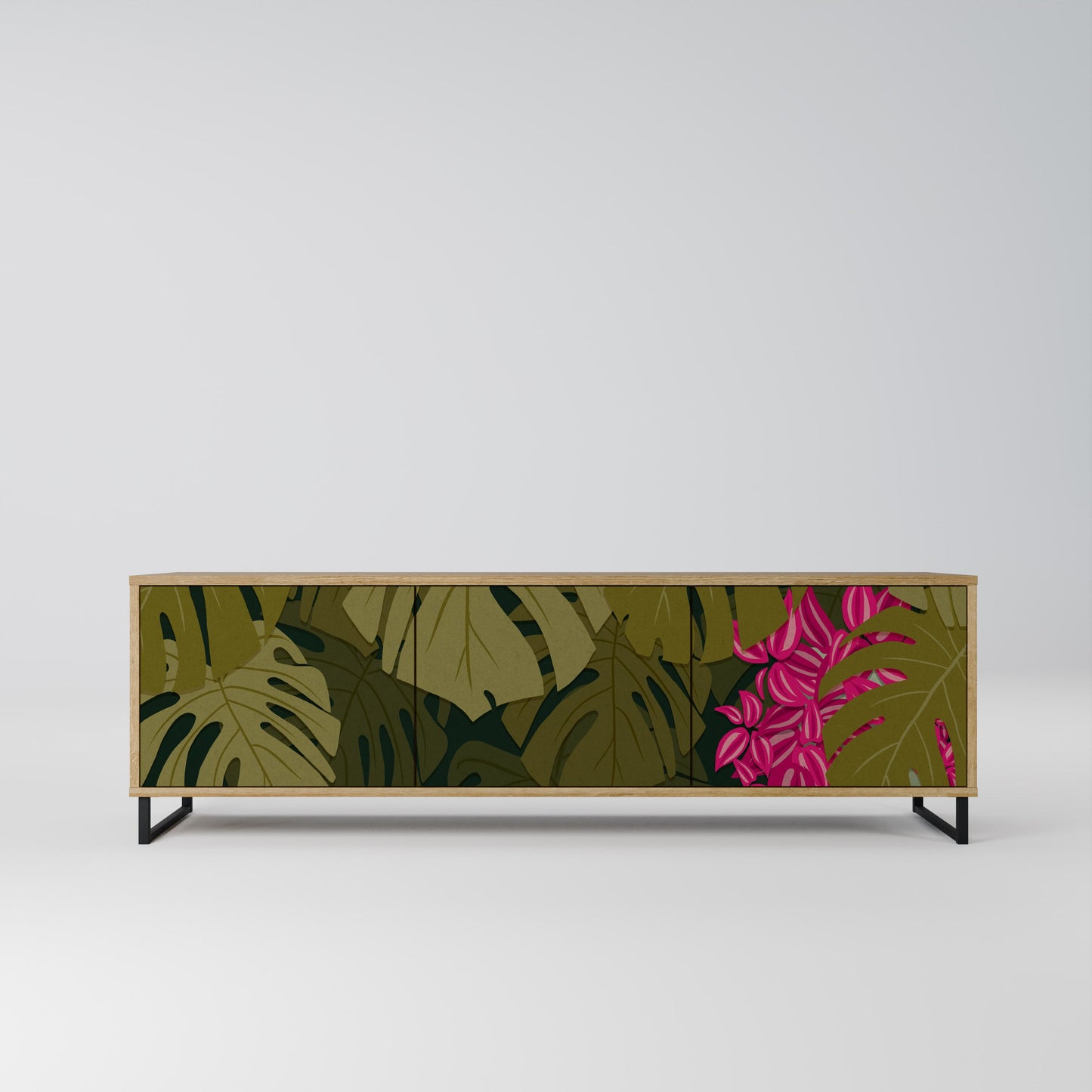 TROPICAL BEAUTY TV-bänk med 3 dörrar i ekeffekt