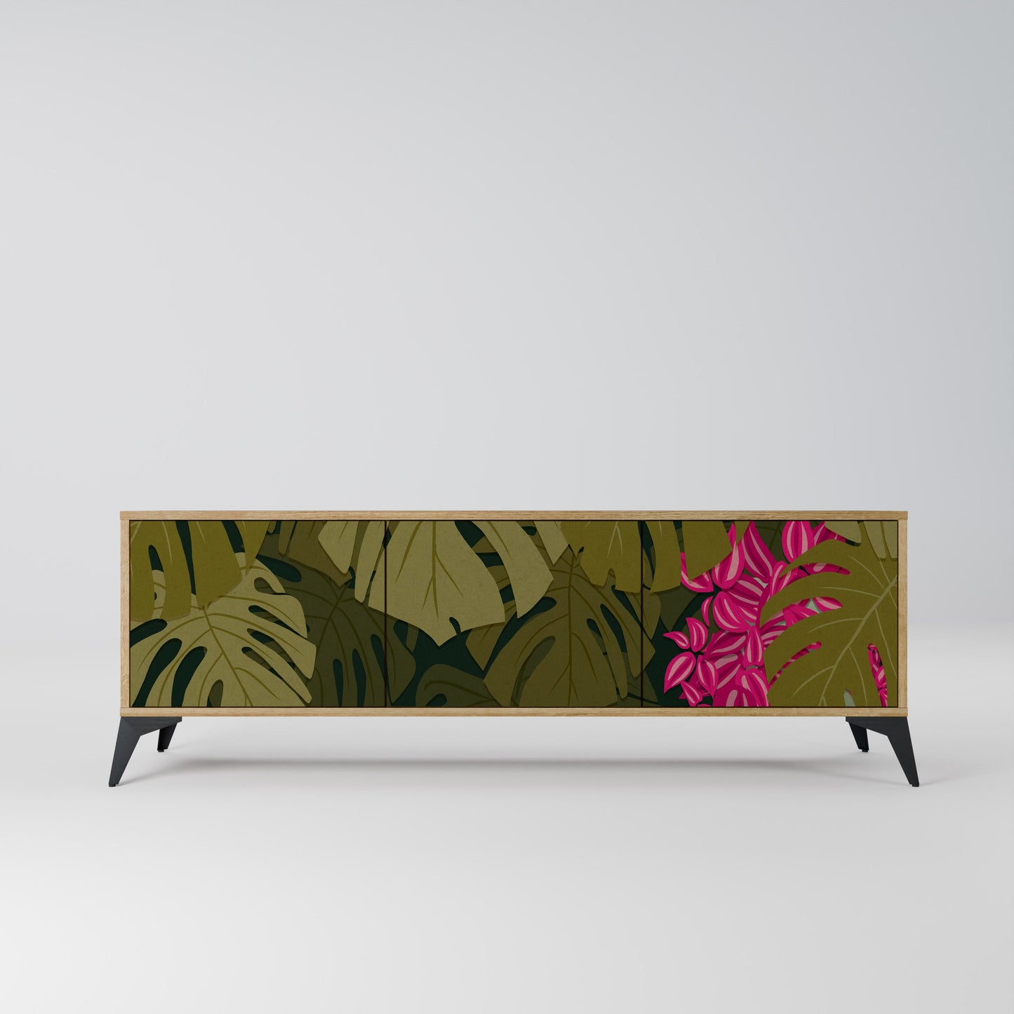 TROPICAL BEAUTY TV-bänk med 3 dörrar i ekeffekt