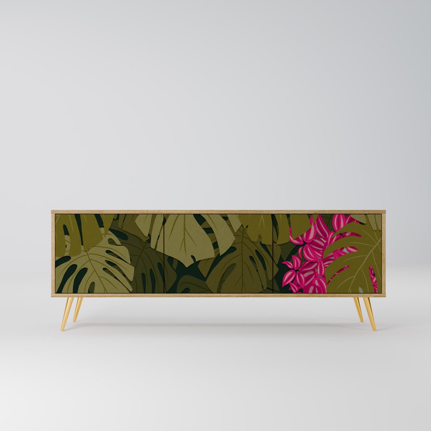 TROPICAL BEAUTY TV-bänk med 3 dörrar i ekeffekt