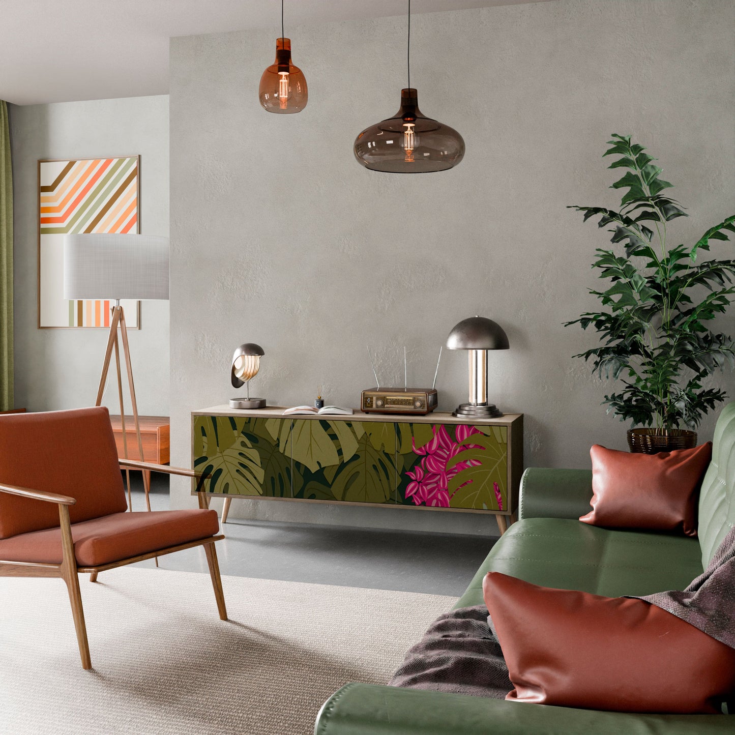 TROPICAL BEAUTY TV-bänk med 3 dörrar i ekeffekt