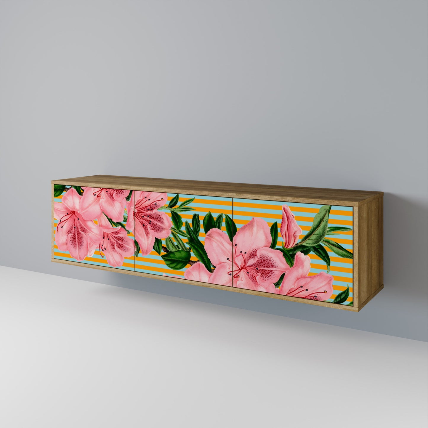 FRAGILE BEAUTY TV-bänk med 3 dörrar i ekeffekt