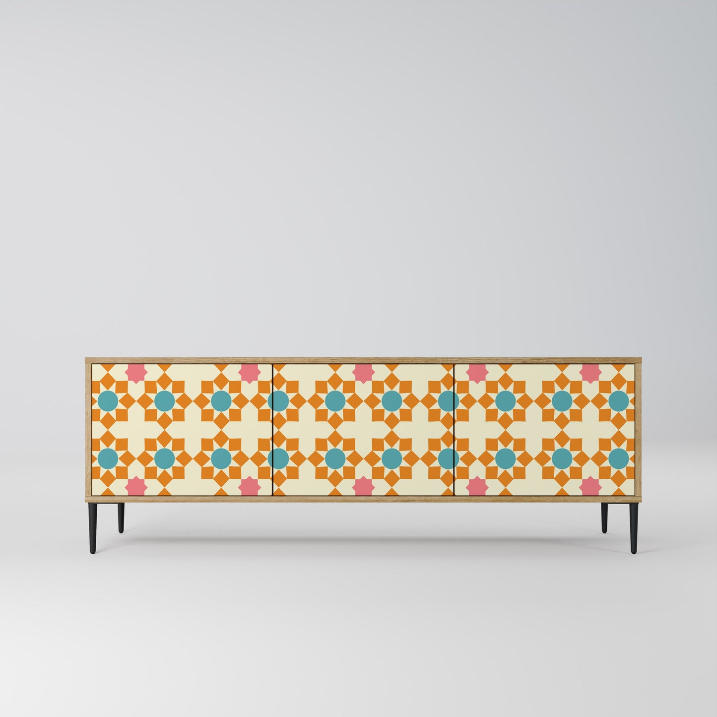 BLOMSTERDEKORATION TV-bänk med 3 dörrar i ekeffekt