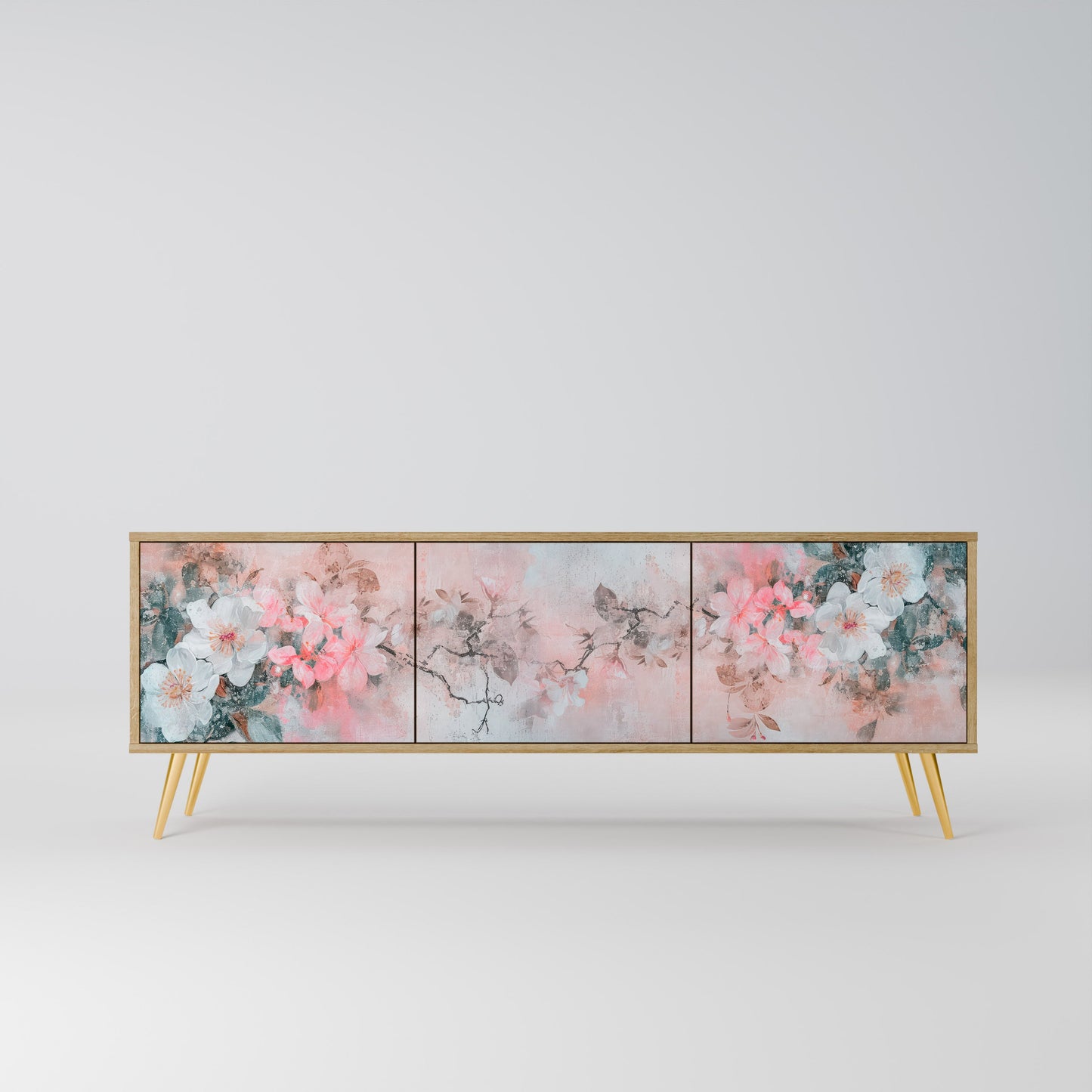CHERRY BLOSSOM TV-bänk med 3 dörrar i ekeffekt