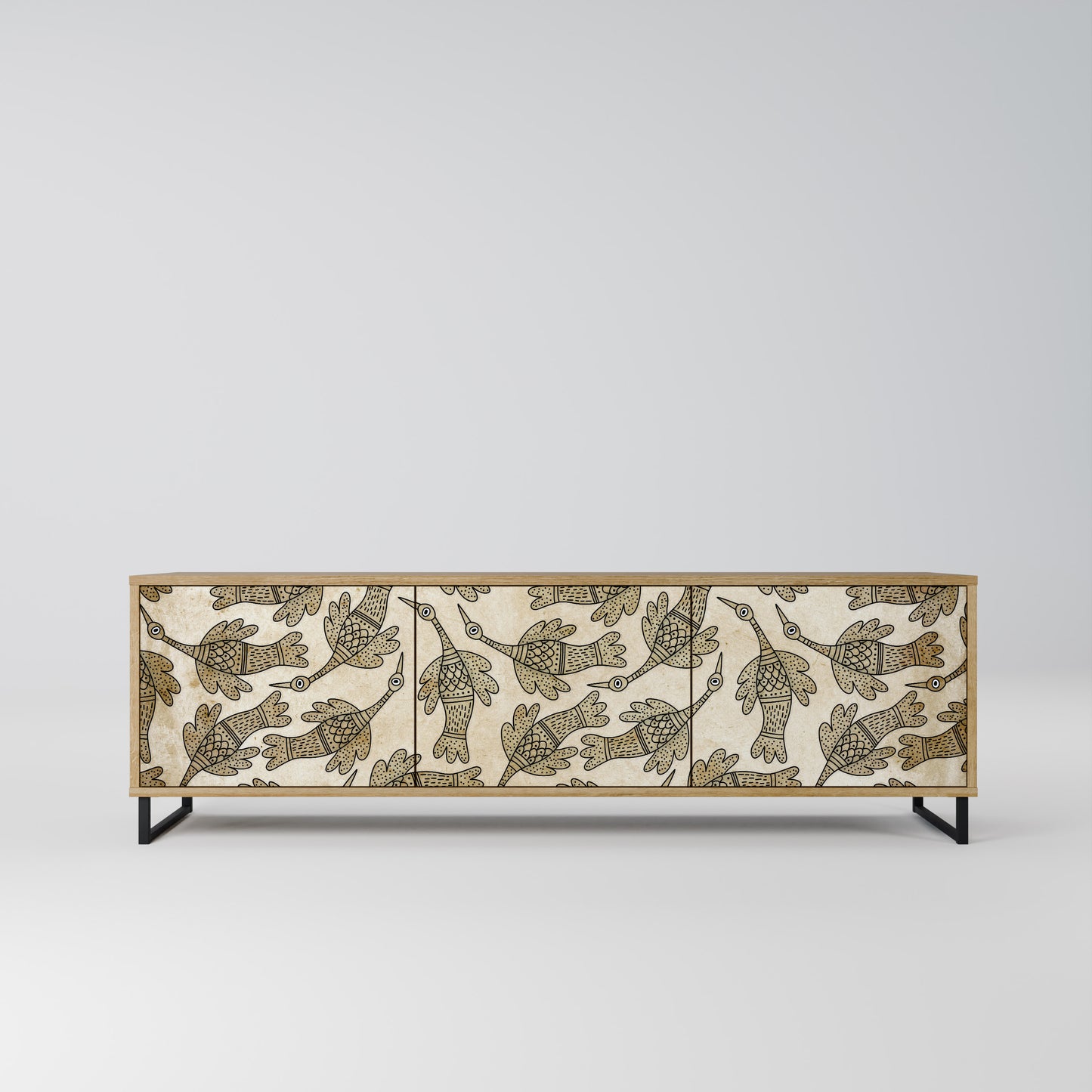 ALMONDINE SONGBIRD 3-Door TV Stand in Oak Effect