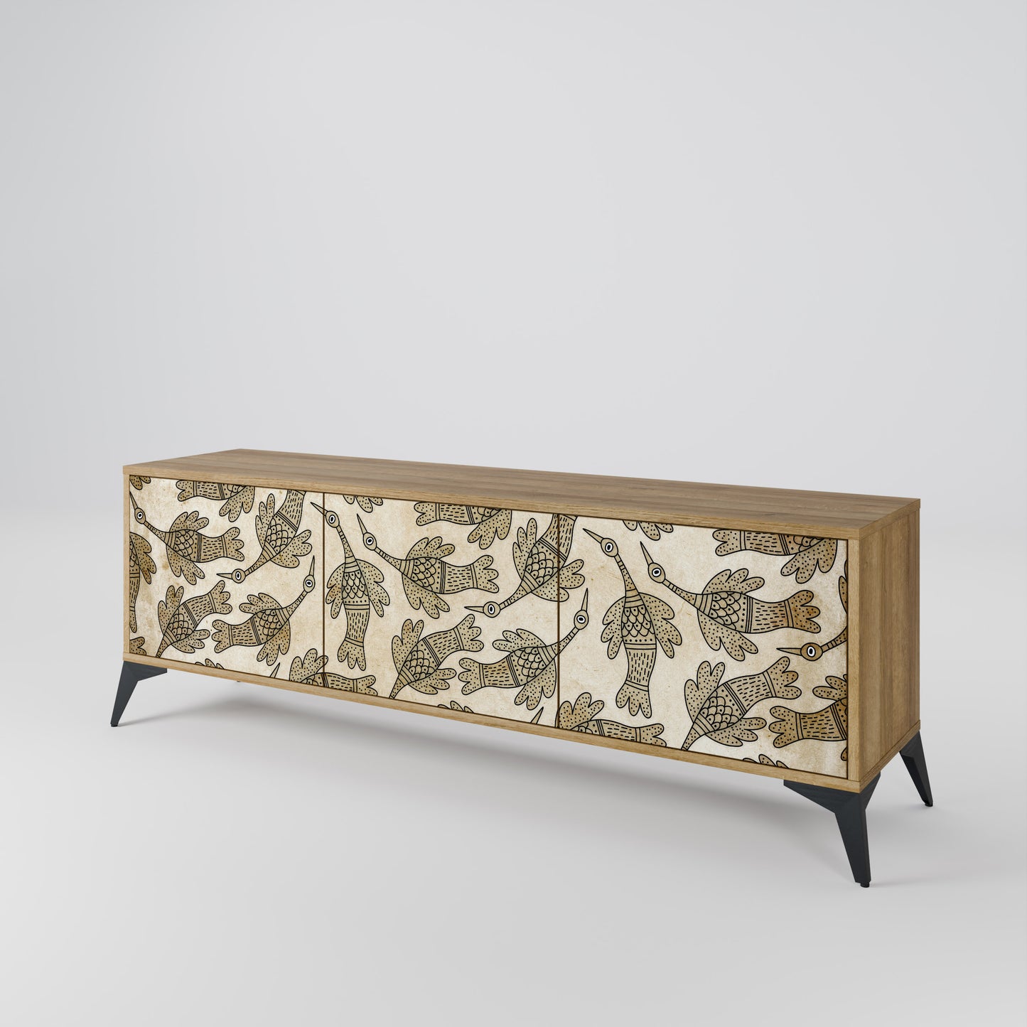 ALMONDINE SONGBIRD 3-Door TV Stand in Oak Effect