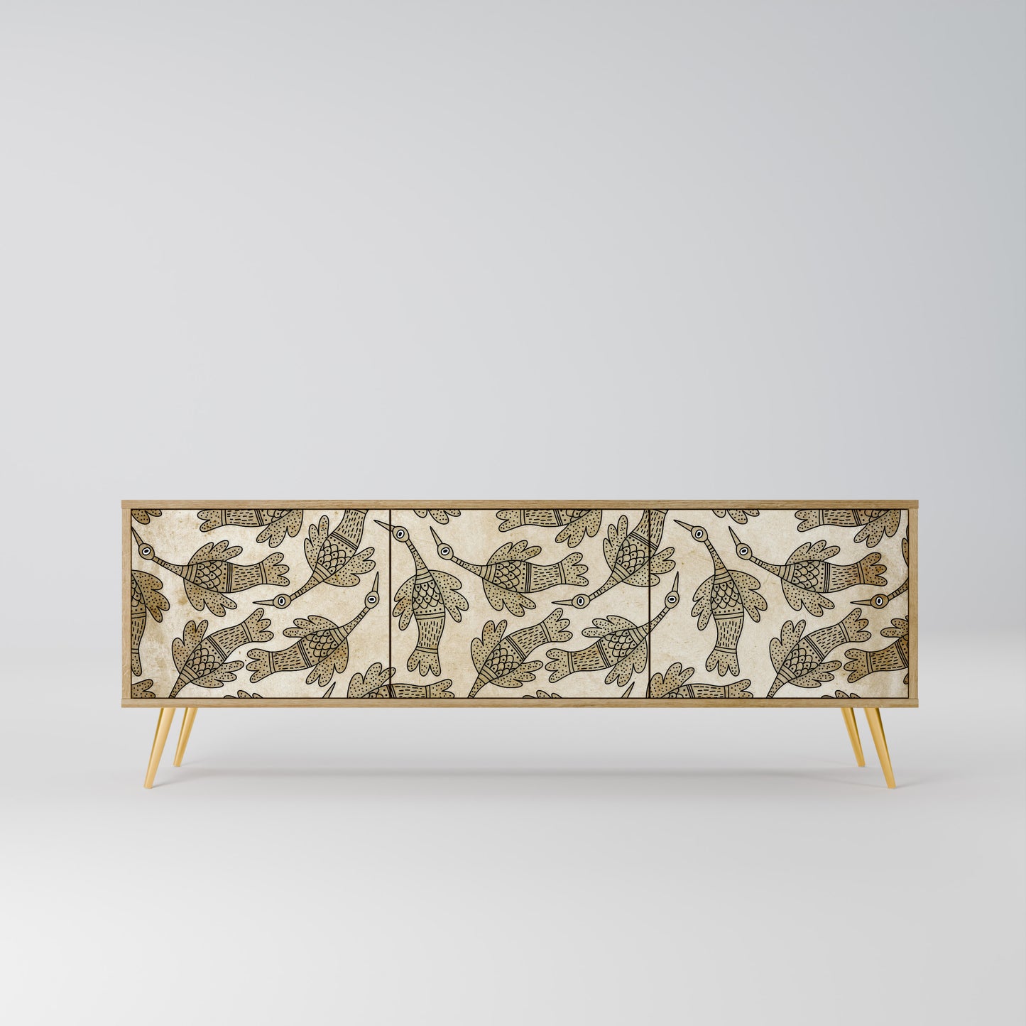 ALMONDINE SONGBIRD 3-Door TV Stand in Oak Effect