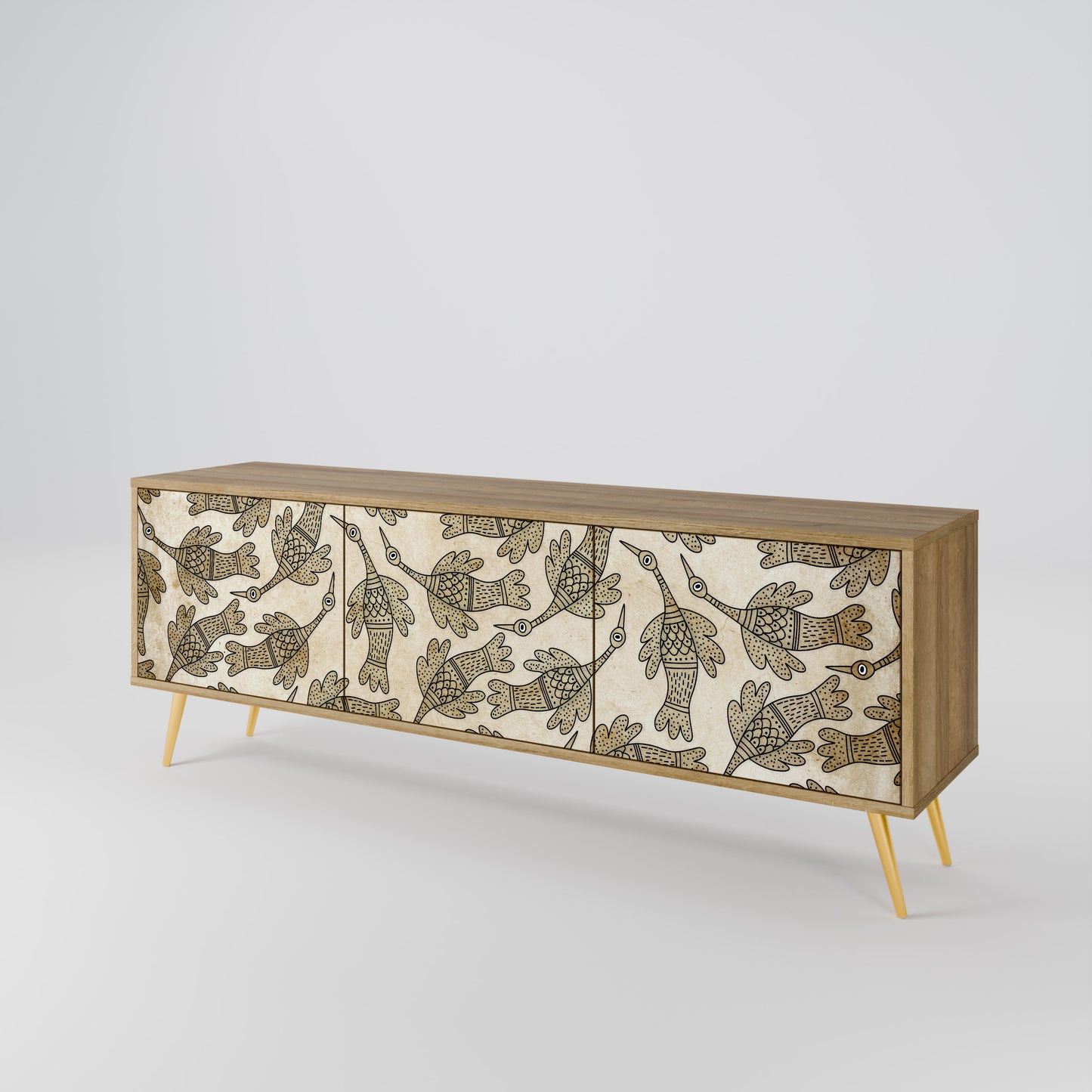 ALMONDINE SONGBIRD 3-Door TV Stand in Oak Effect