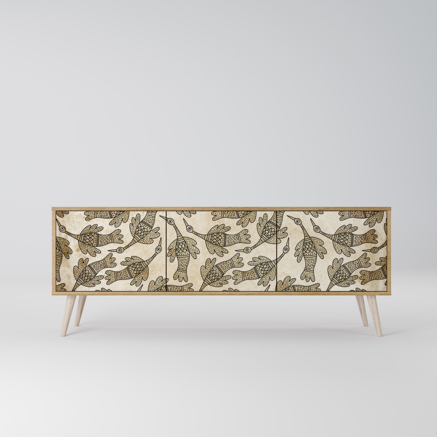 ALMONDINE SONGBIRD 3-Door TV Stand in Oak Effect