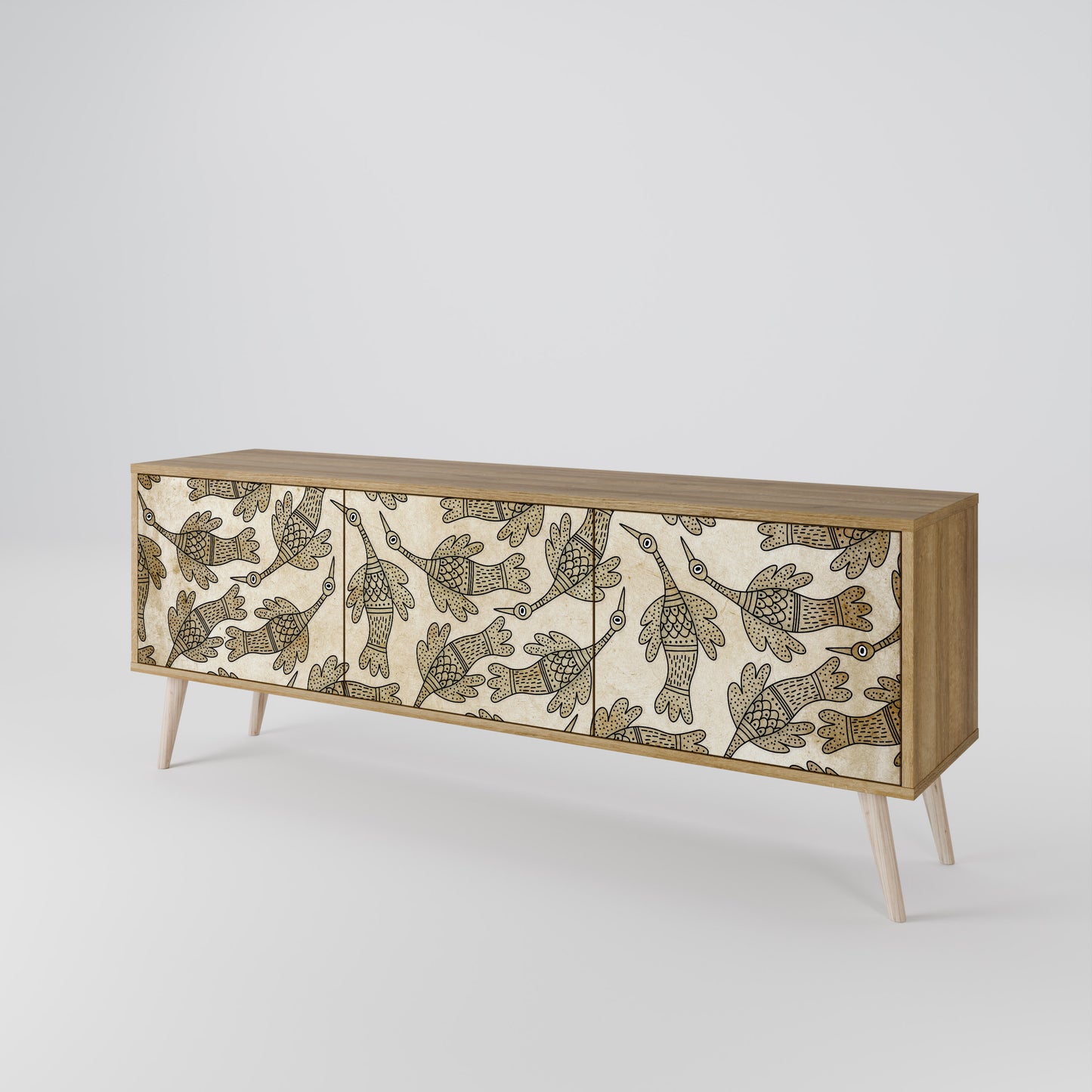 ALMONDINE SONGBIRD 3-Door TV Stand in Oak Effect