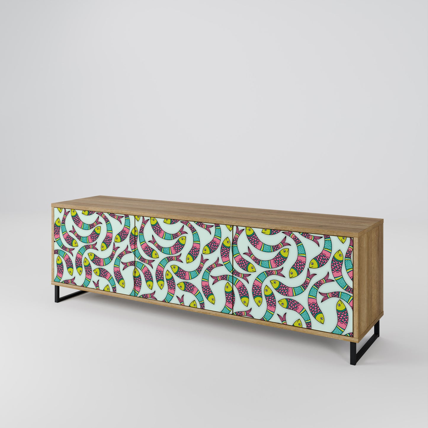 INDIAN FISH 3-Door TV Stand in Oak Effect