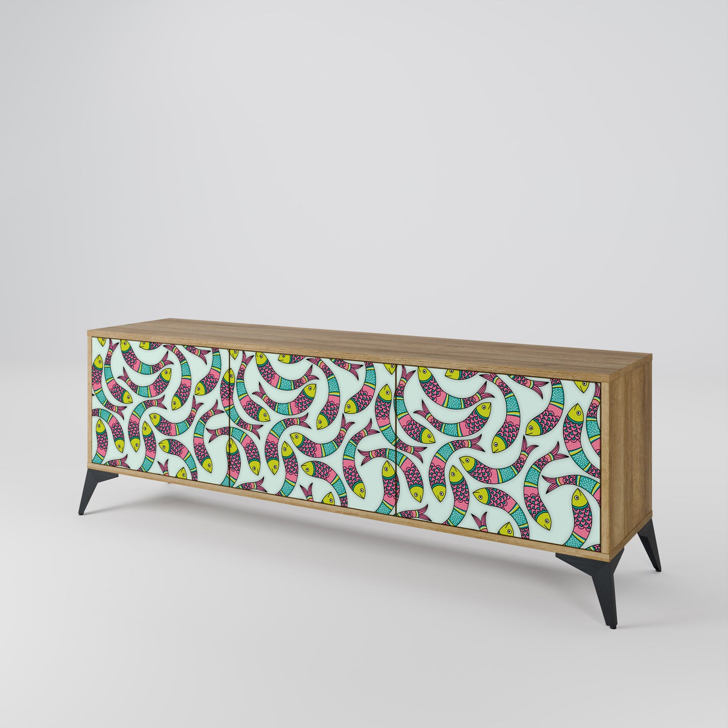 INDIAN FISH 3-Door TV Stand in Oak Effect