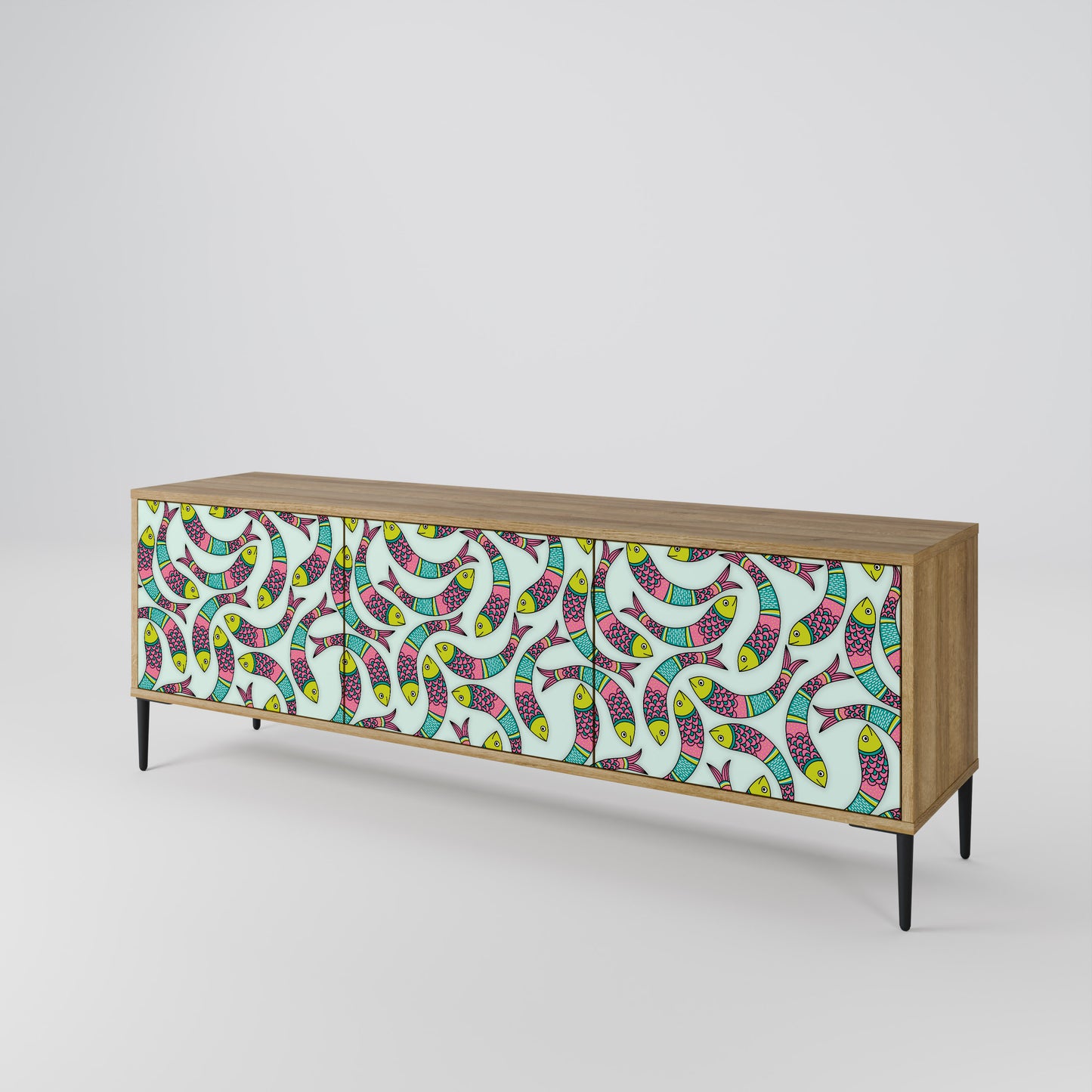 INDIAN FISH 3-Door TV Stand in Oak Effect