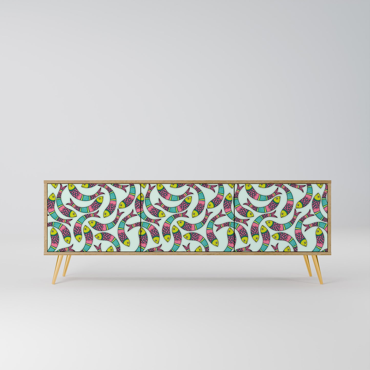 INDIAN FISH 3-Door TV Stand in Oak Effect