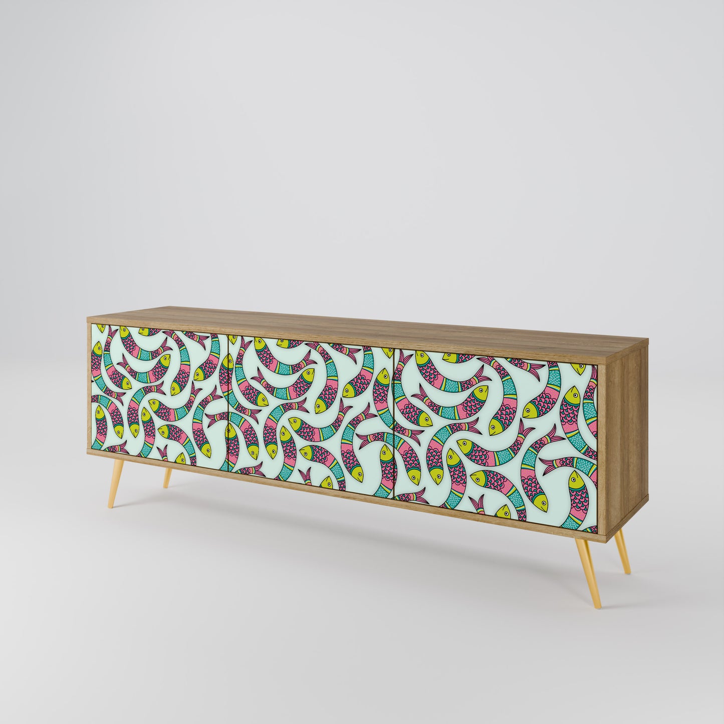 INDIAN FISH 3-Door TV Stand in Oak Effect