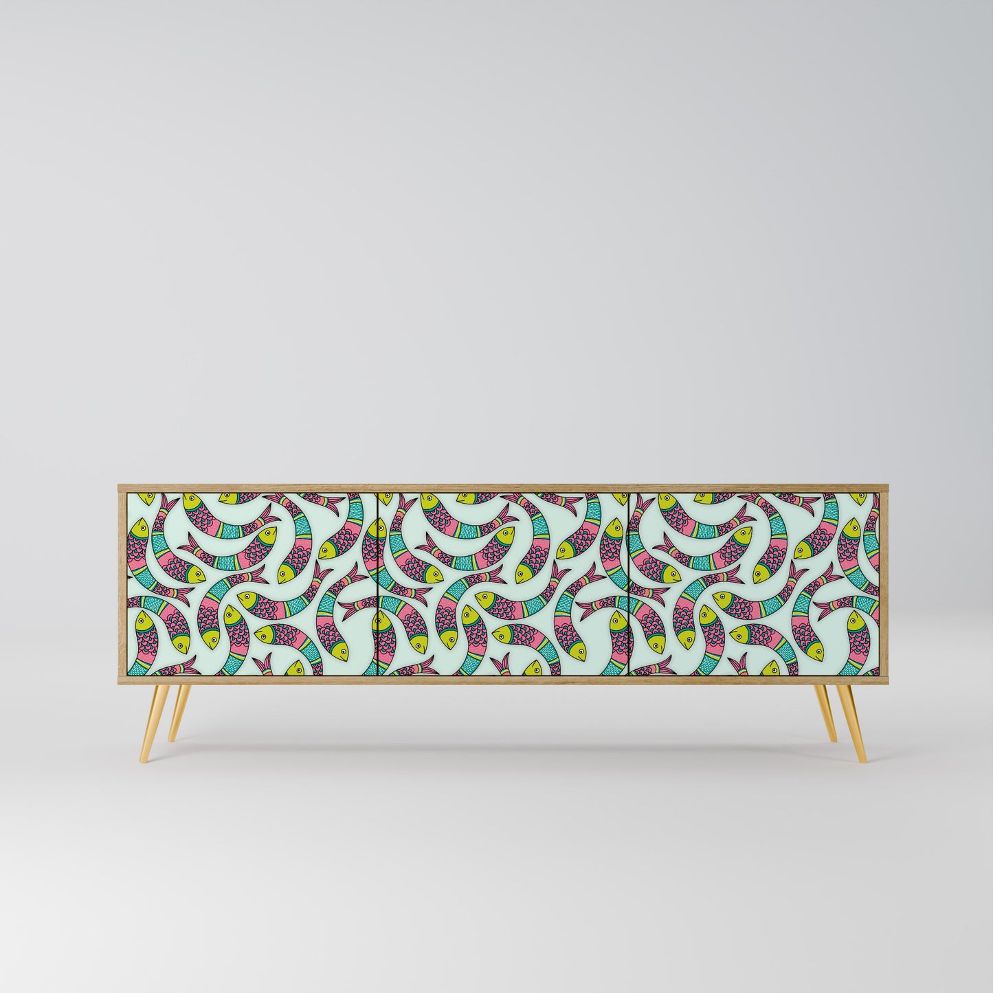 INDIAN FISH 3-Door TV Stand in Oak Effect