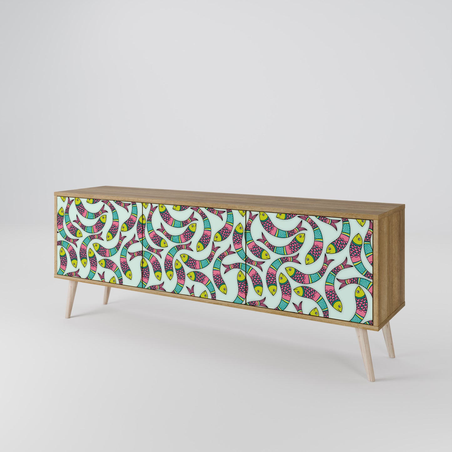 INDIAN FISH 3-Door TV Stand in Oak Effect