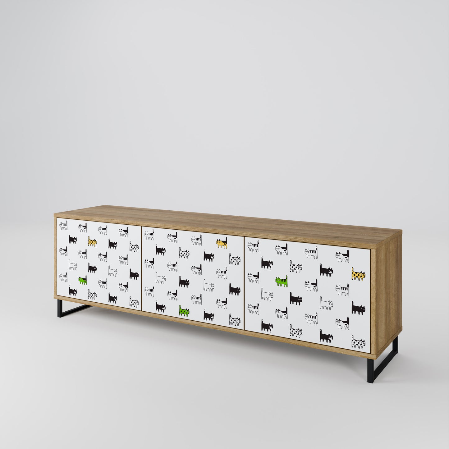 CATS COMPILATION 3-Door TV Stand in Oak Effect