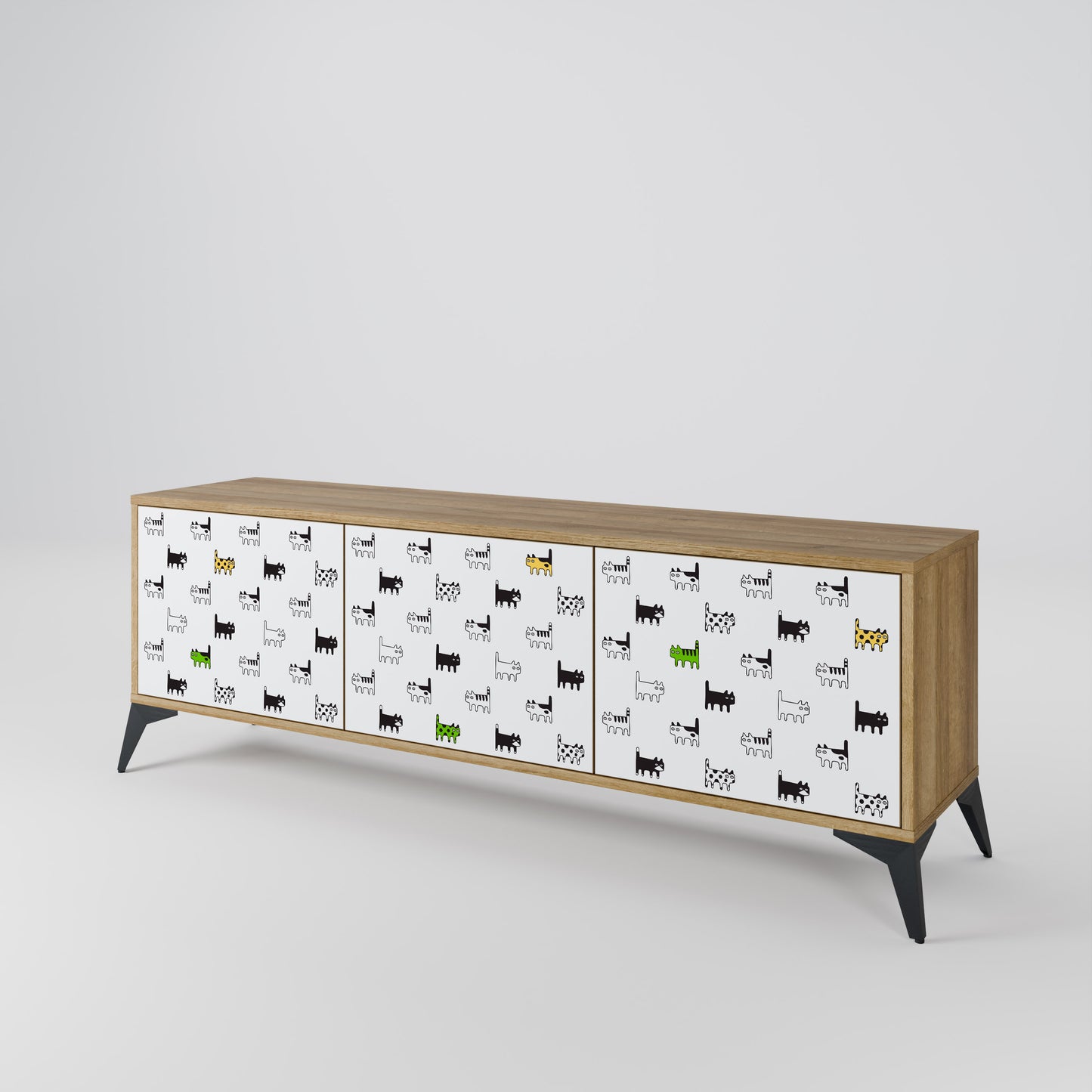 CATS COMPILATION 3-Door TV Stand in Oak Effect