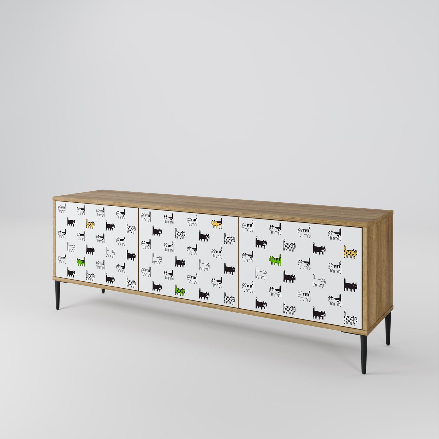 CATS COMPILATION 3-Door TV Stand in Oak Effect