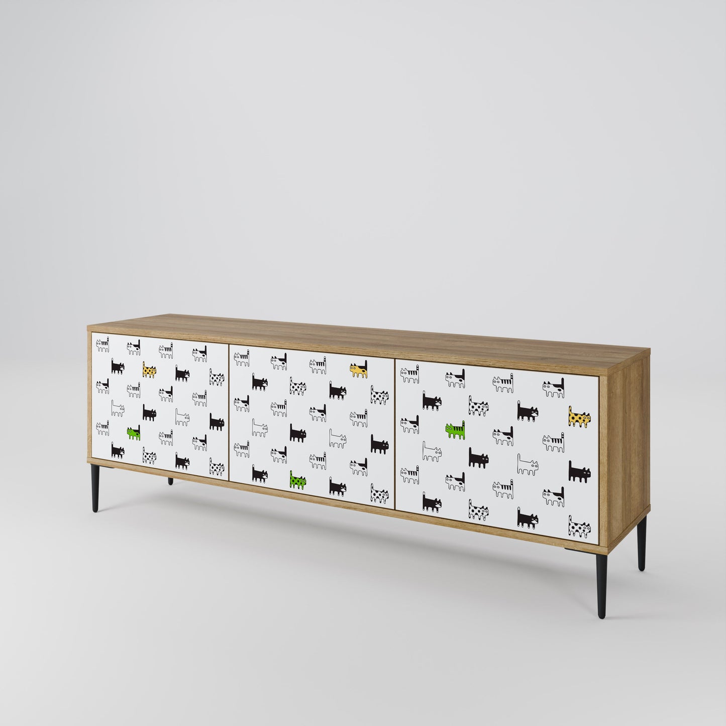 CATS COMPILATION 3-Door TV Stand in Oak Effect