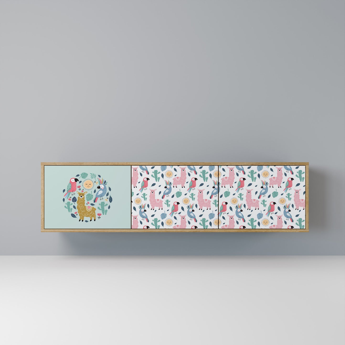 COLORFUL ALPACAS 3-Door TV Stand in Oak Effect
