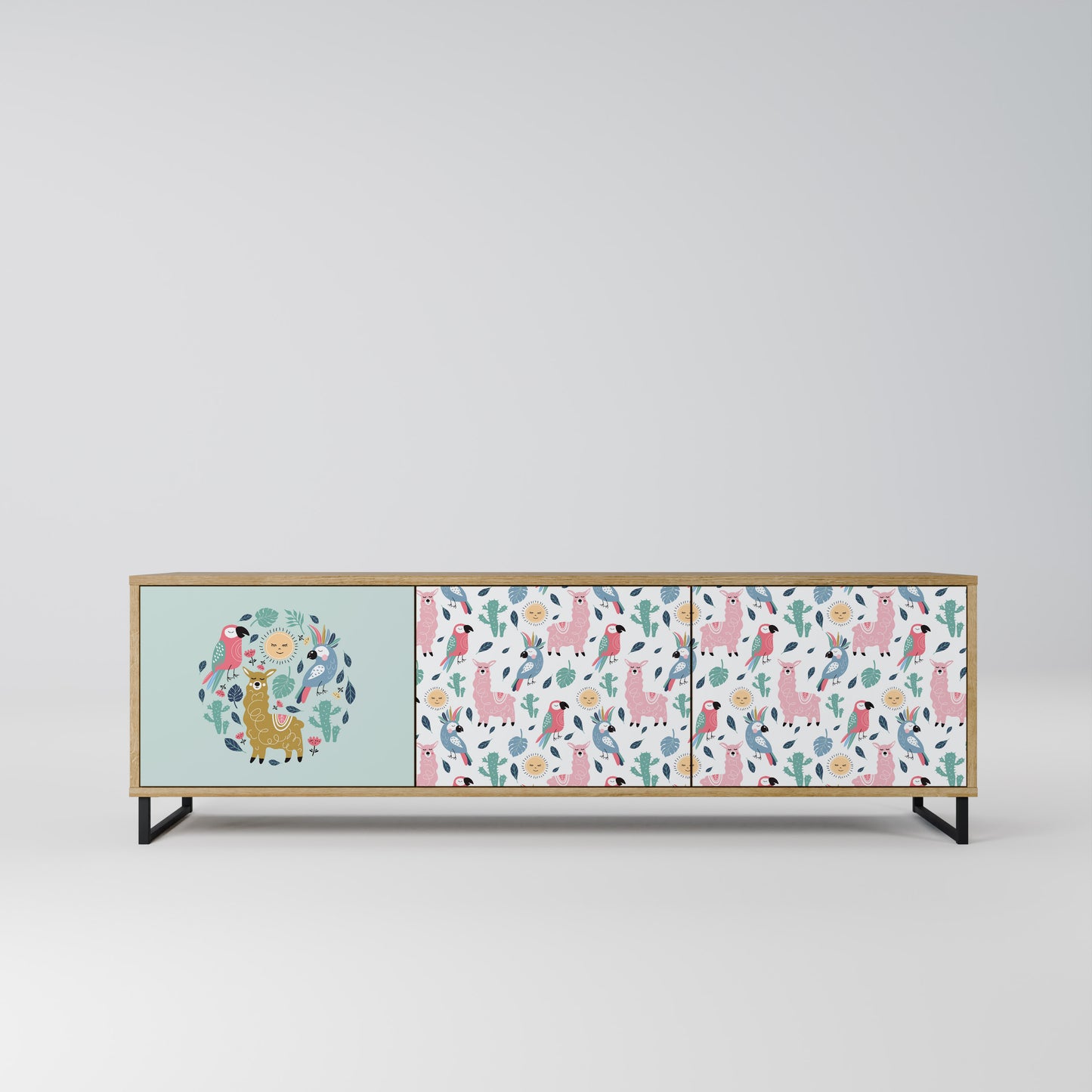 COLORFUL ALPACAS 3-Door TV Stand in Oak Effect