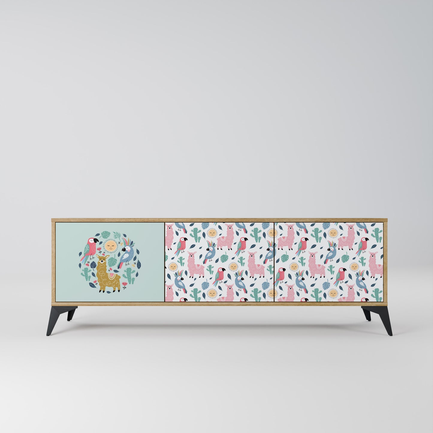 COLORFUL ALPACAS 3-Door TV Stand in Oak Effect