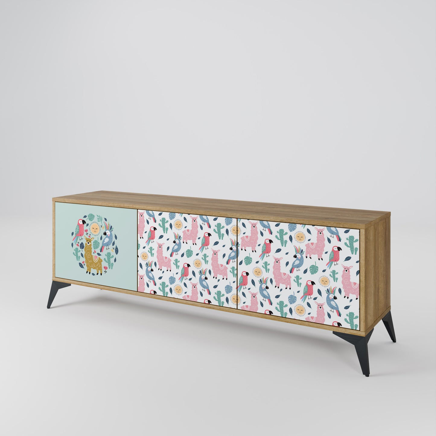 COLORFUL ALPACAS 3-Door TV Stand in Oak Effect