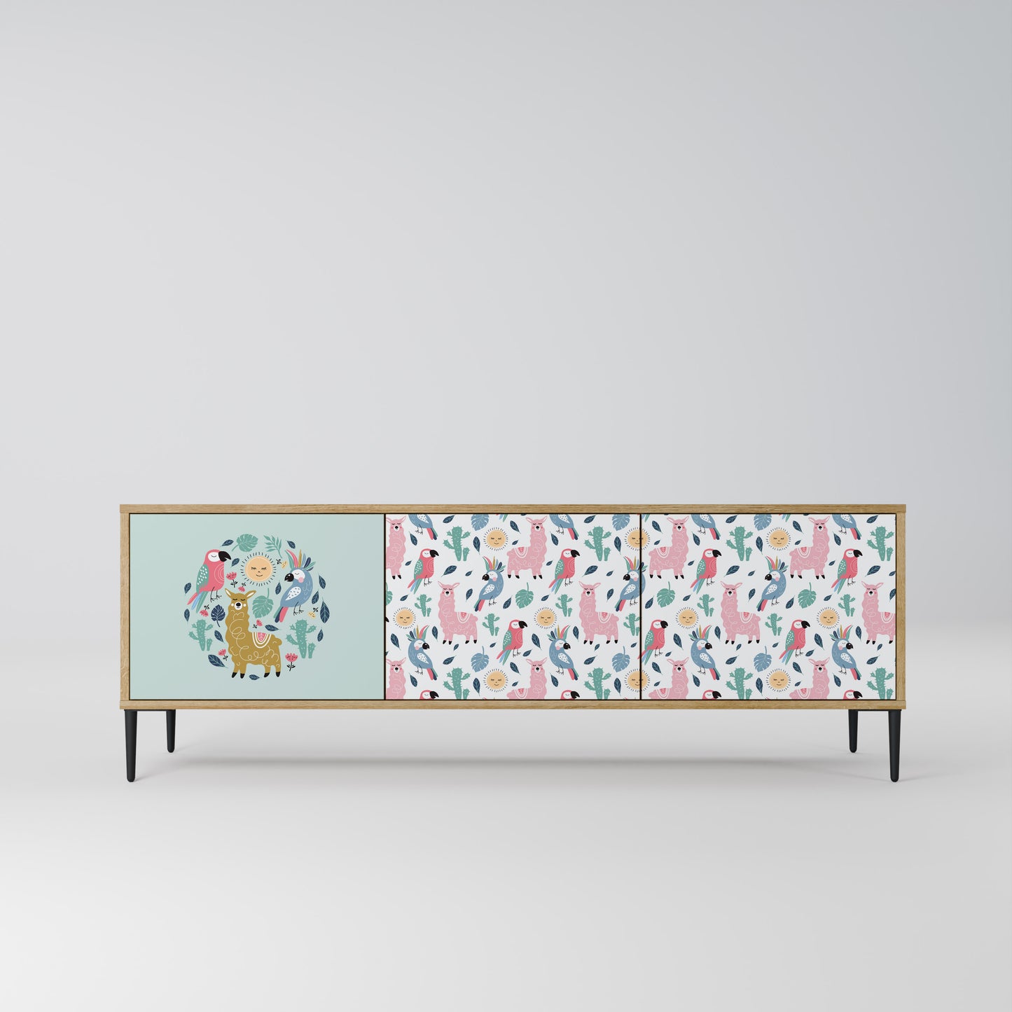 COLORFUL ALPACAS 3-Door TV Stand in Oak Effect