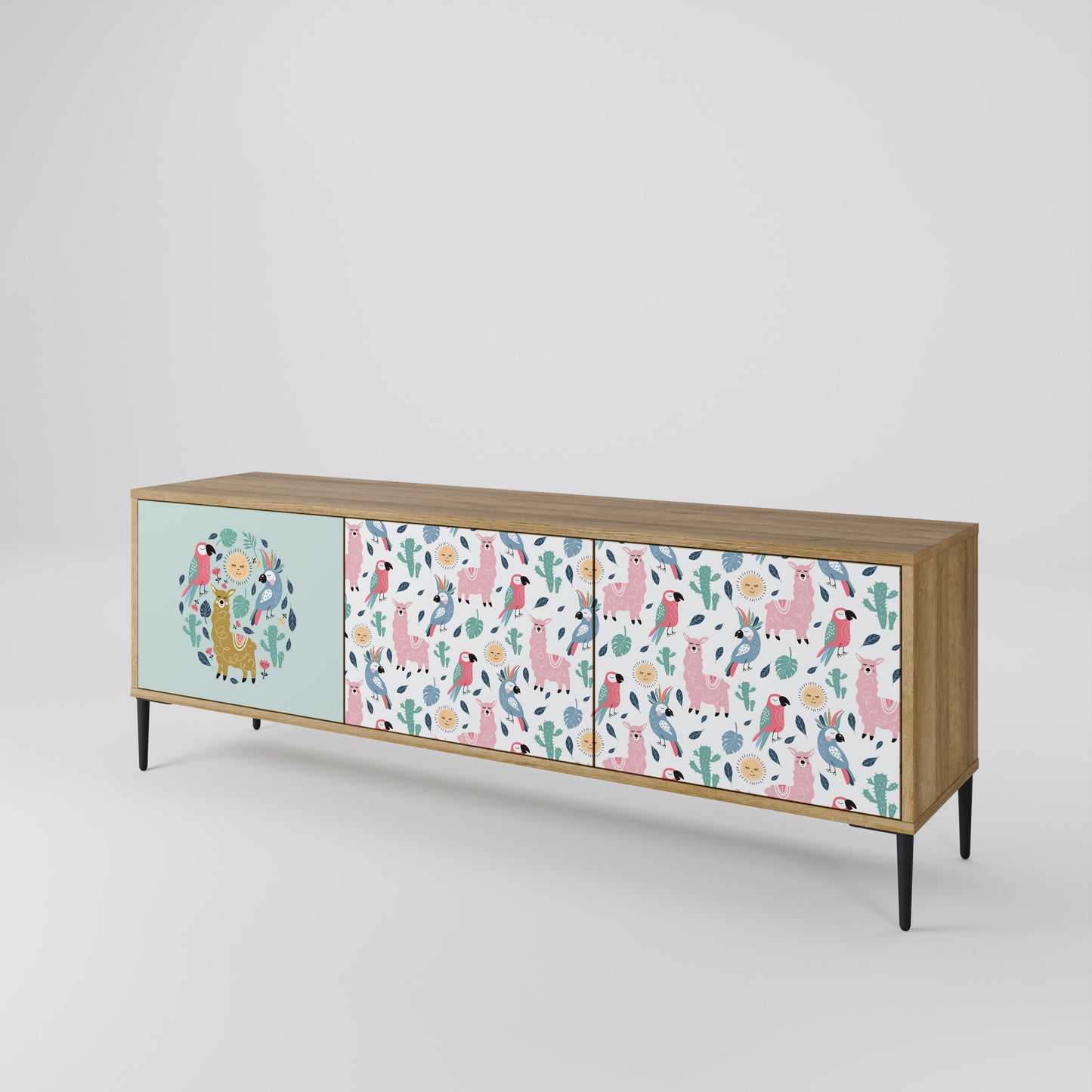 COLORFUL ALPACAS 3-Door TV Stand in Oak Effect