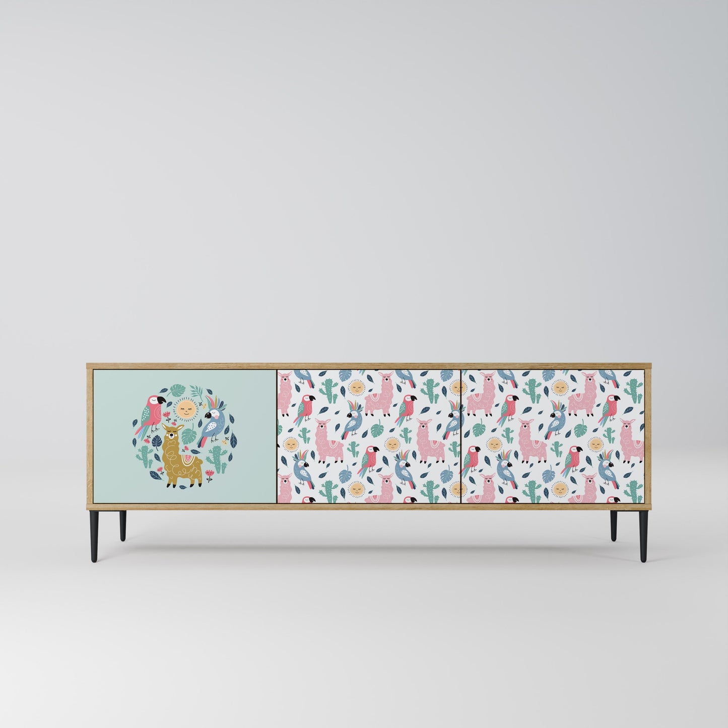 COLORFUL ALPACAS 3-Door TV Stand in Oak Effect