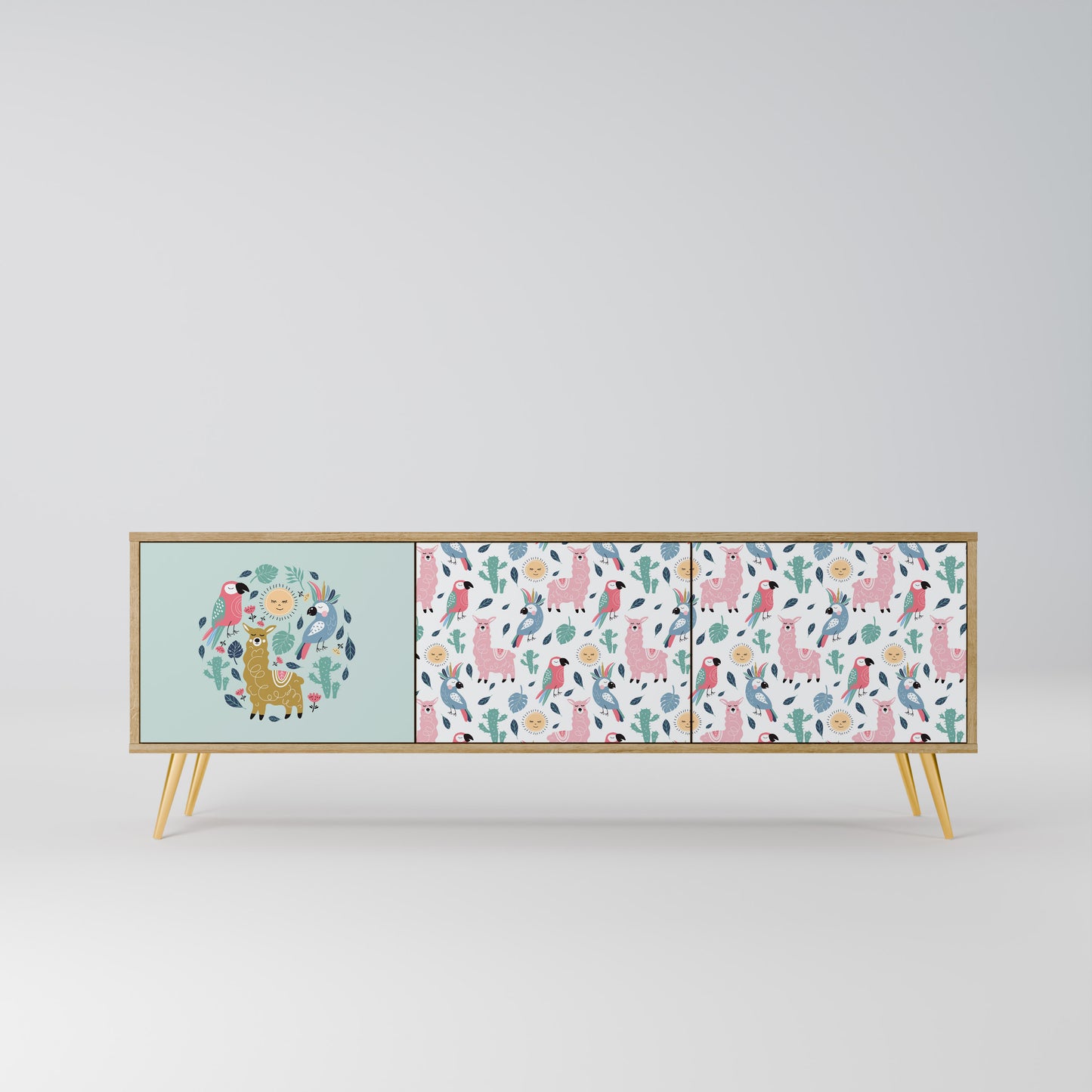 COLORFUL ALPACAS 3-Door TV Stand in Oak Effect
