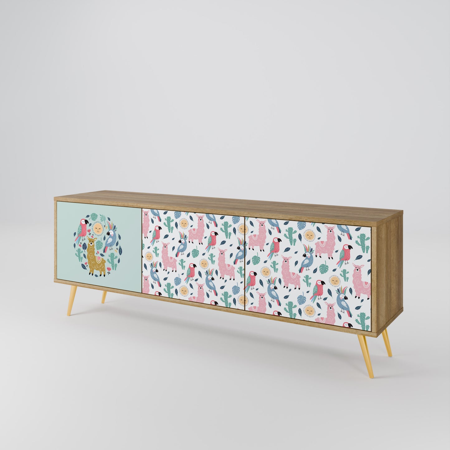 COLORFUL ALPACAS 3-Door TV Stand in Oak Effect