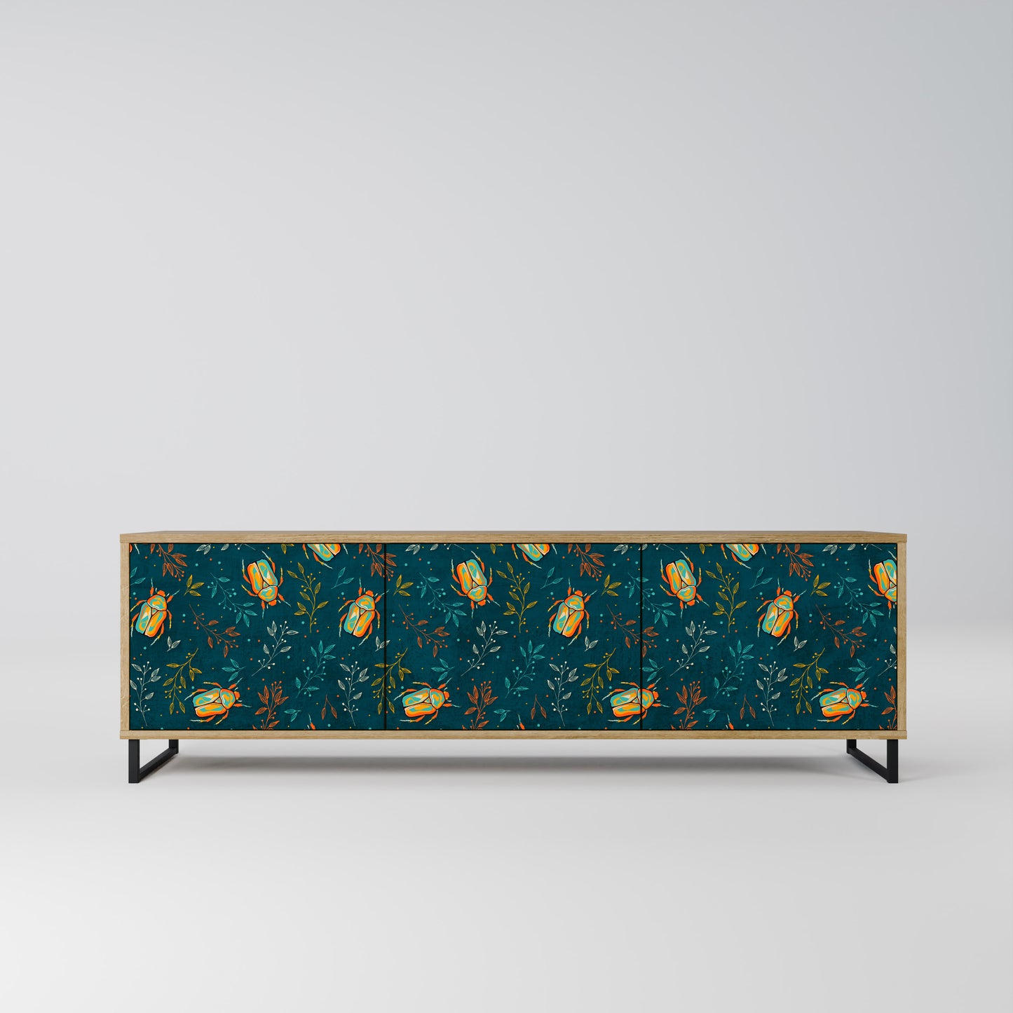 AUTUMN INSECTS 3-Door TV Stand in Oak Effect