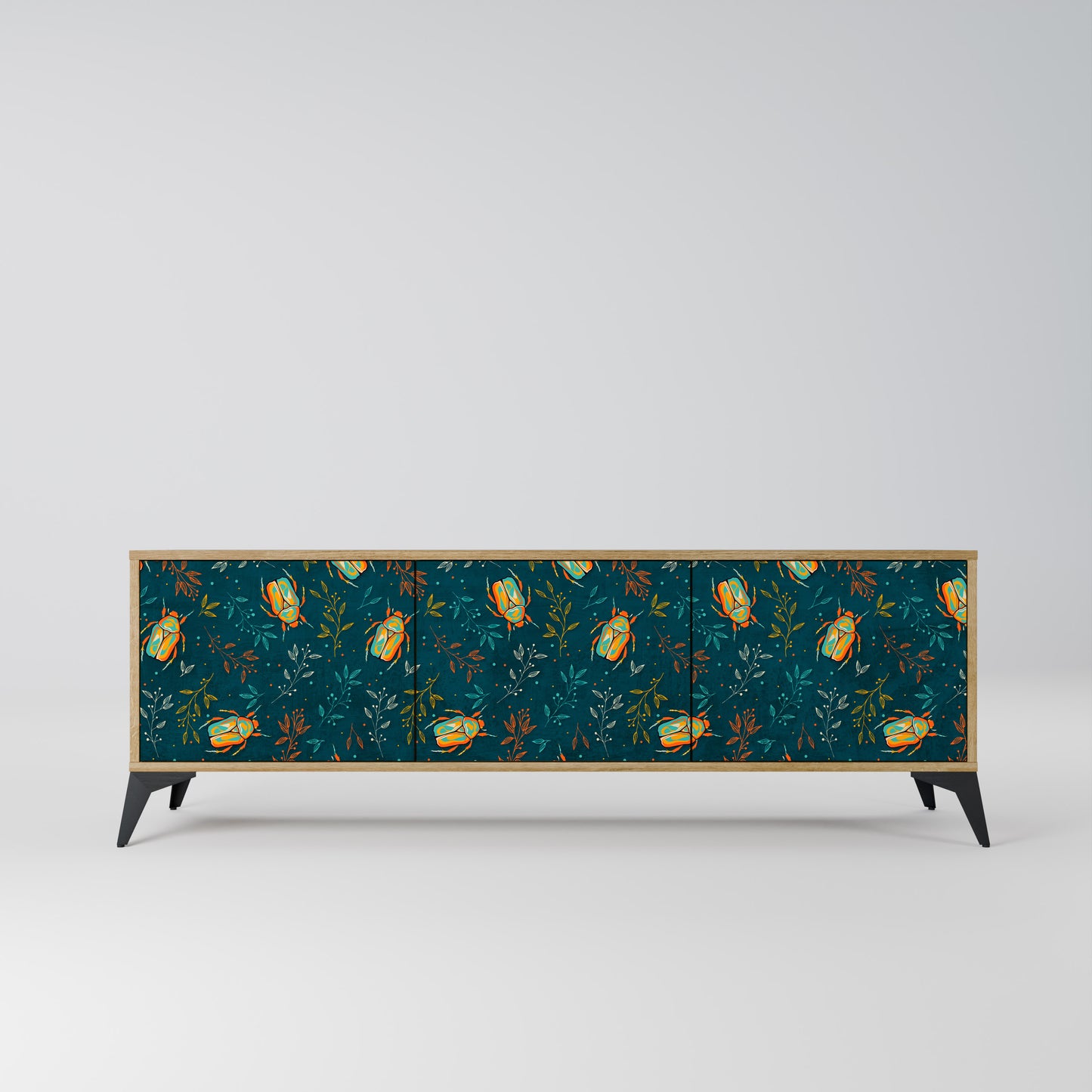 AUTUMN INSECTS 3-Door TV Stand in Oak Effect