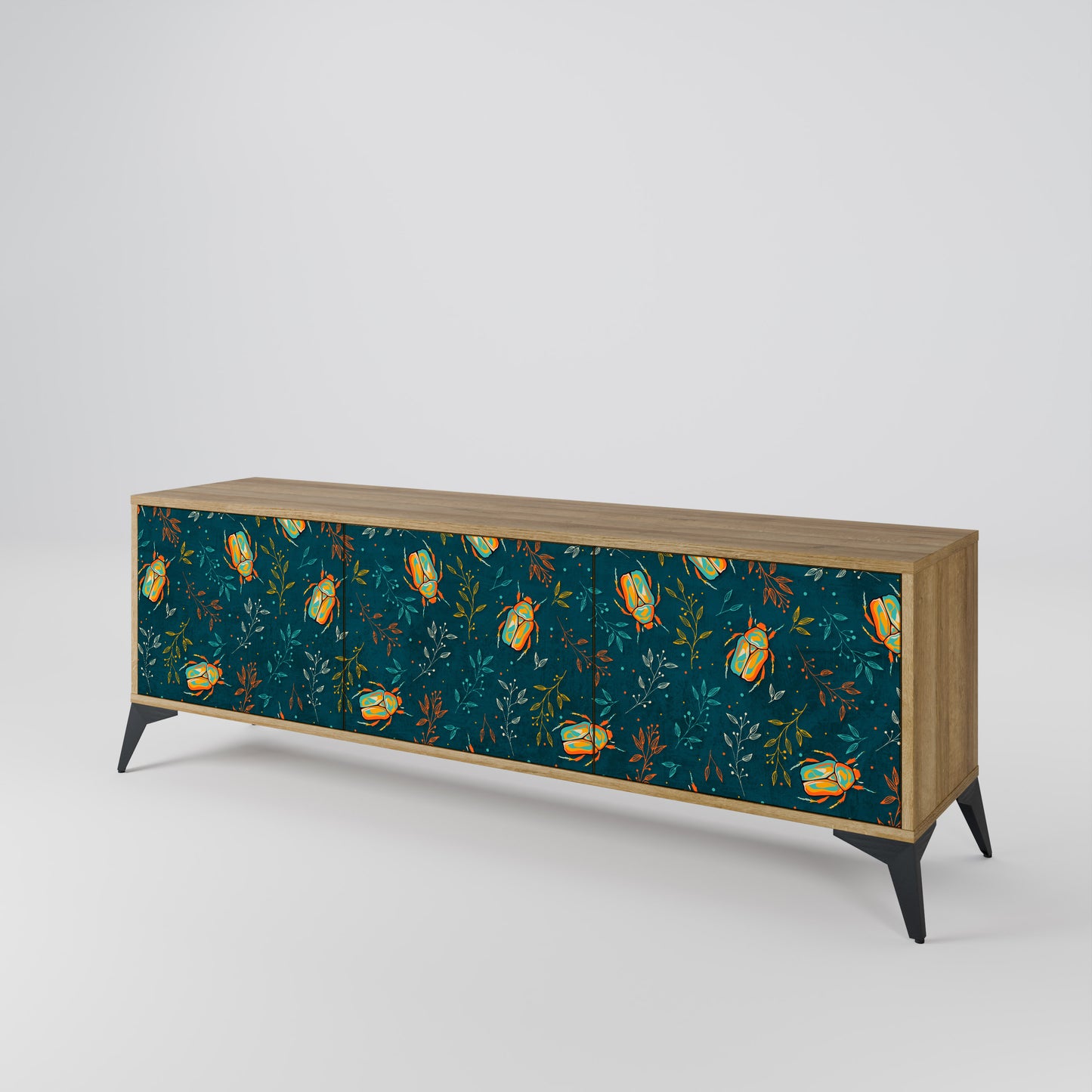 AUTUMN INSECTS 3-Door TV Stand in Oak Effect