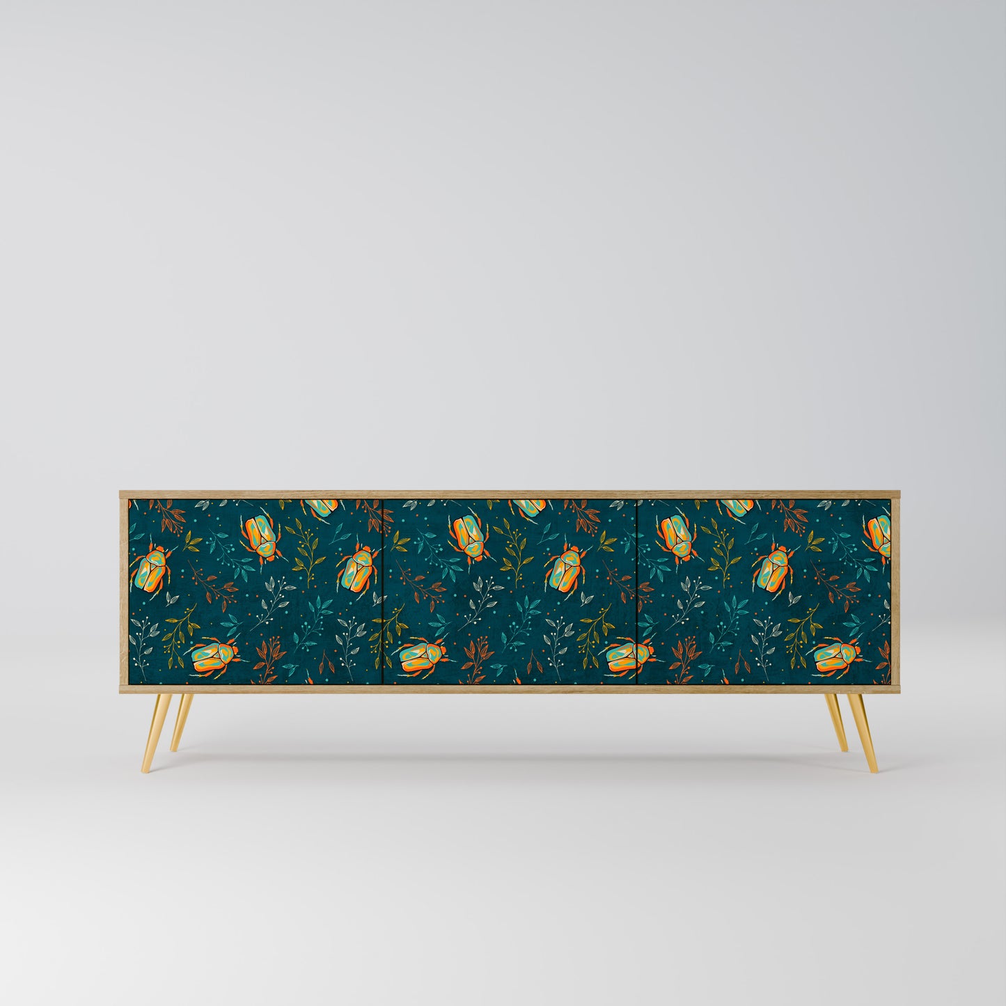 AUTUMN INSECTS 3-Door TV Stand in Oak Effect