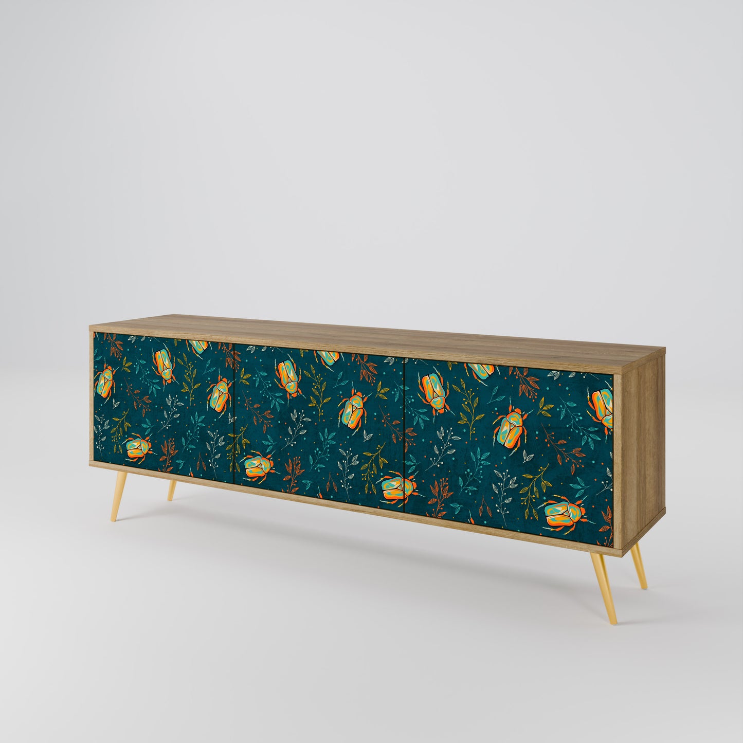 AUTUMN INSECTS 3-Door TV Stand in Oak Effect