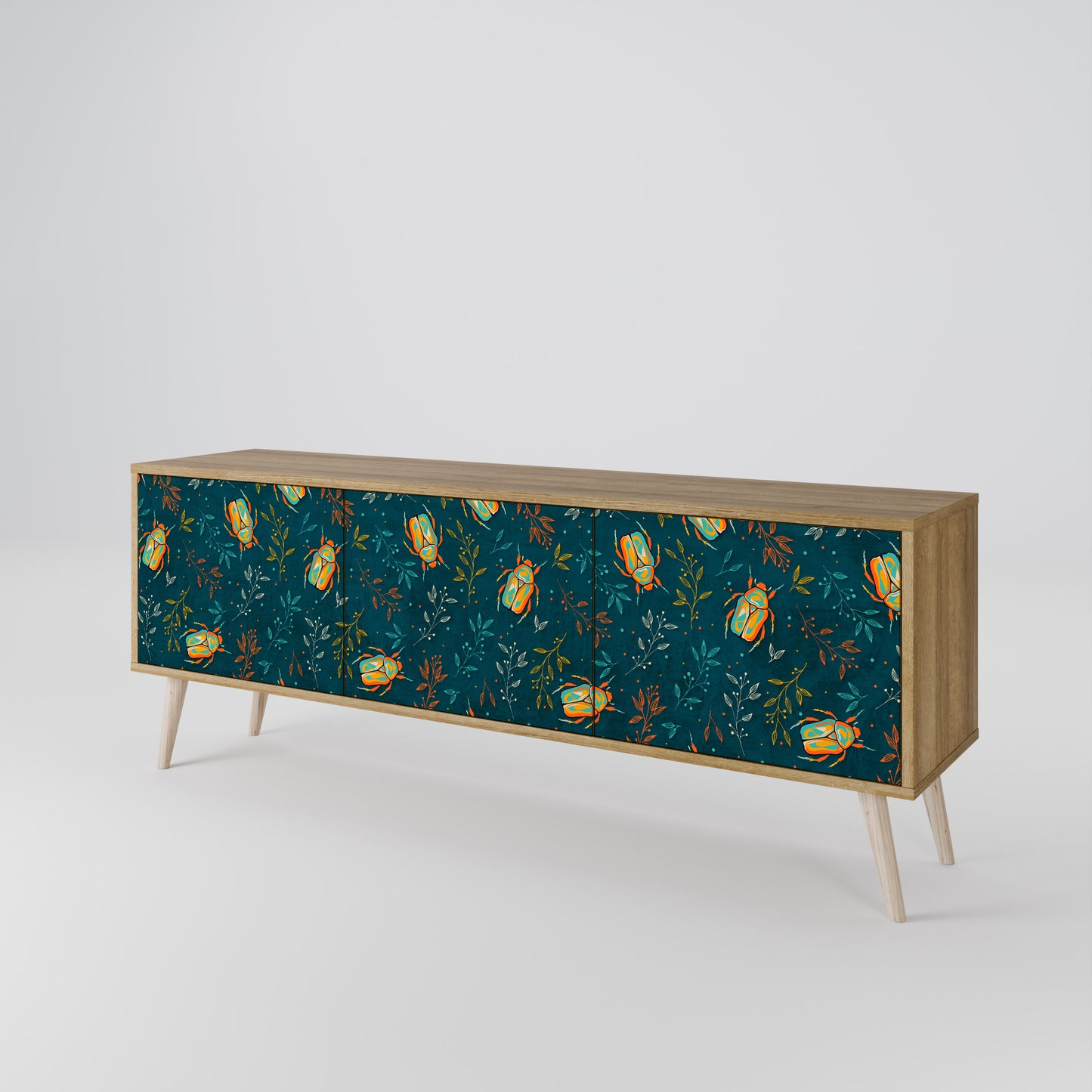AUTUMN INSECTS 3-Door TV Stand in Oak Effect