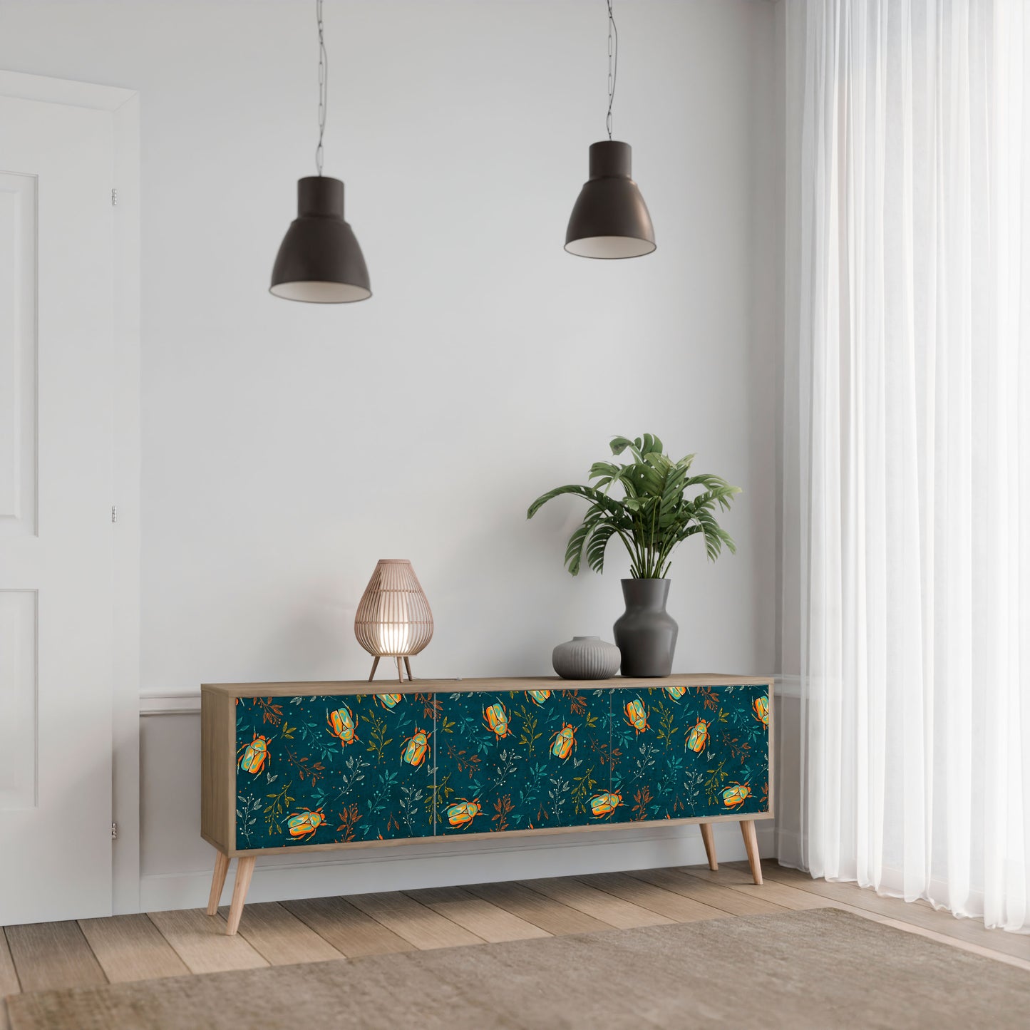 AUTUMN INSECTS 3-Door TV Stand in Oak Effect