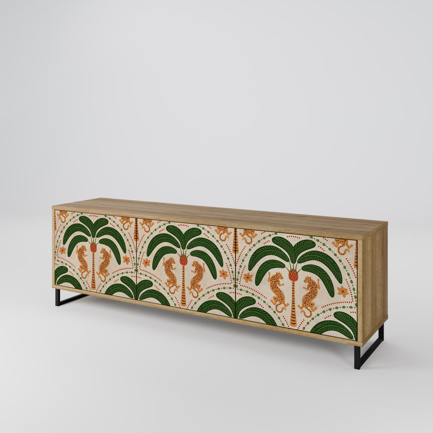 DANCING PREDATORS 3-Door TV Stand in Oak Effect