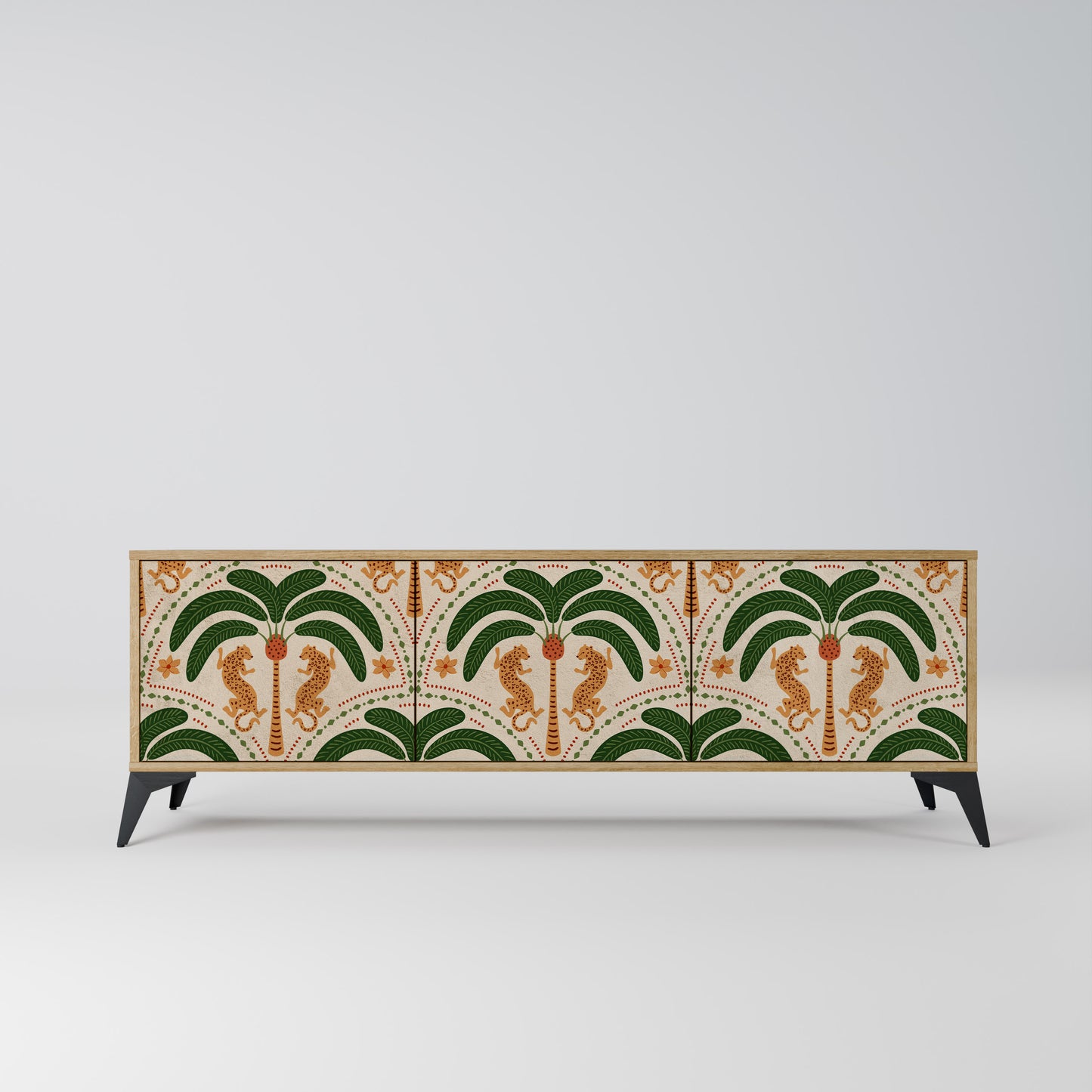 DANCING PREDATORS 3-Door TV Stand in Oak Effect
