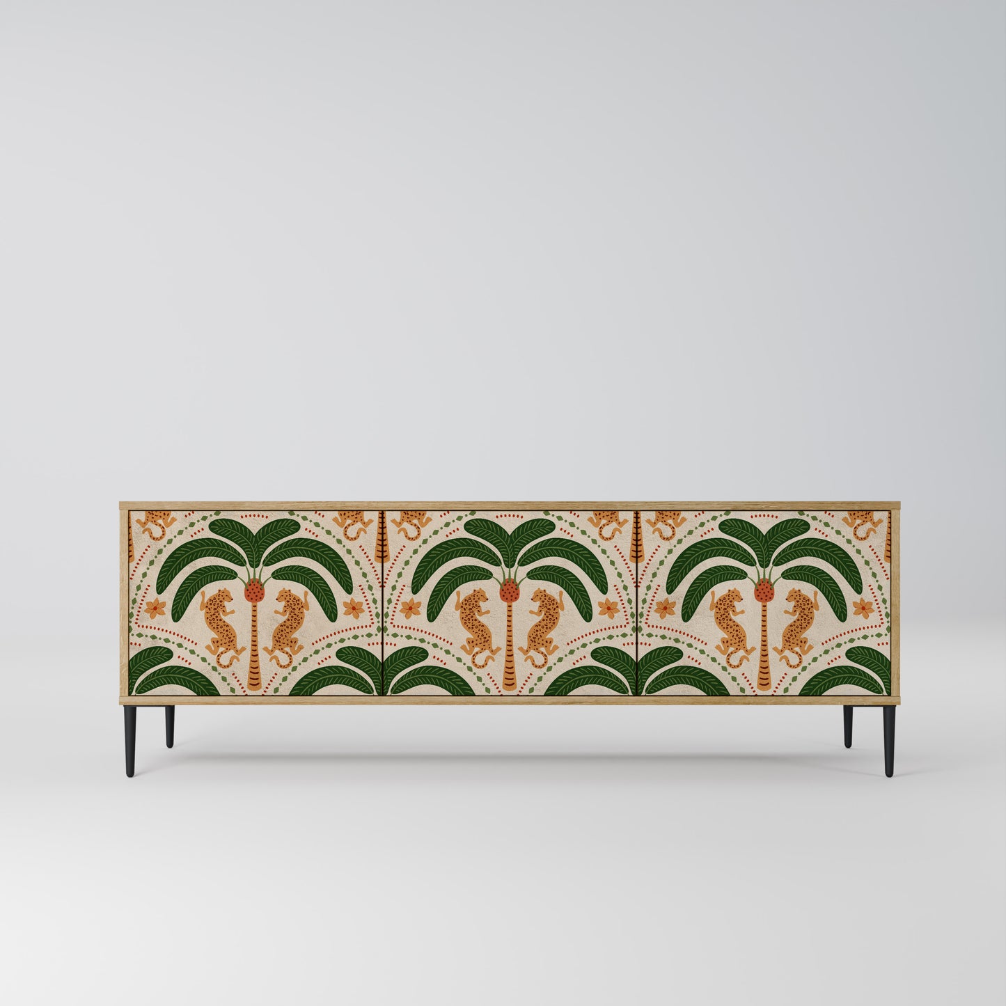 DANCING PREDATORS 3-Door TV Stand in Oak Effect