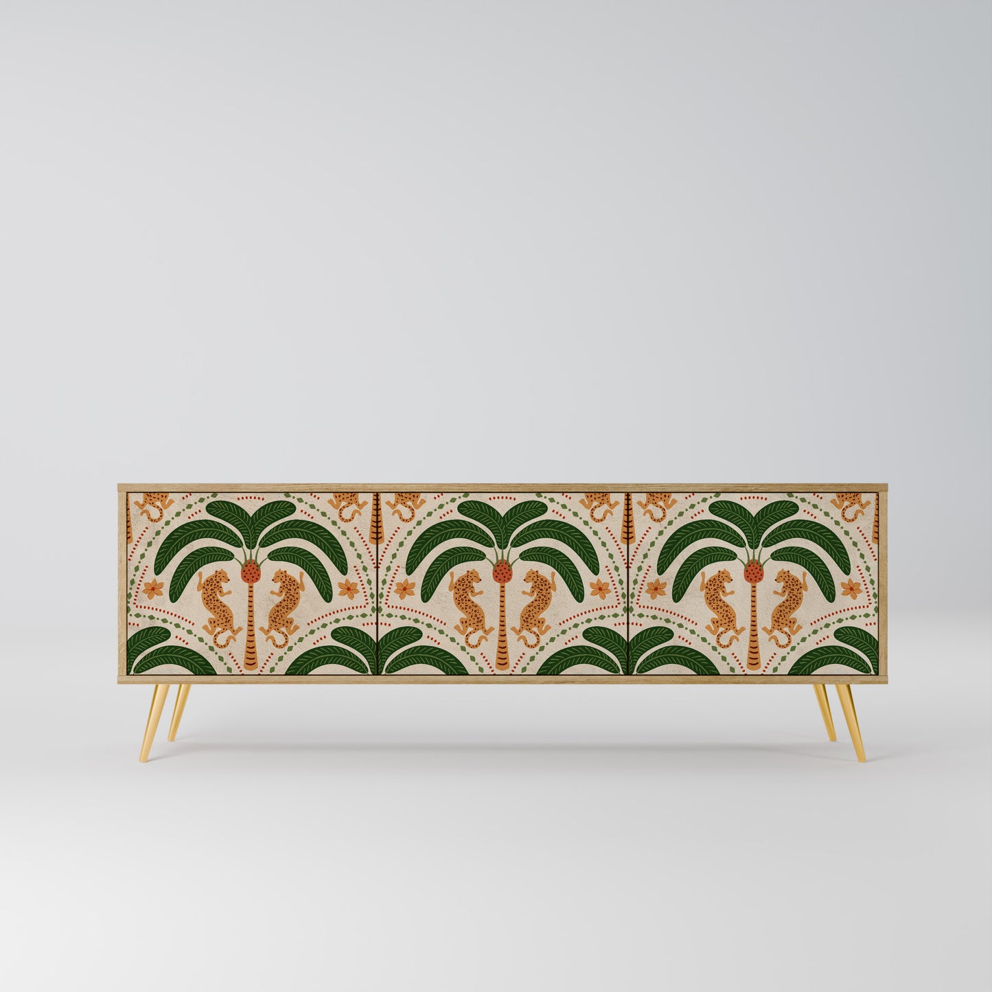 DANCING PREDATORS 3-Door TV Stand in Oak Effect