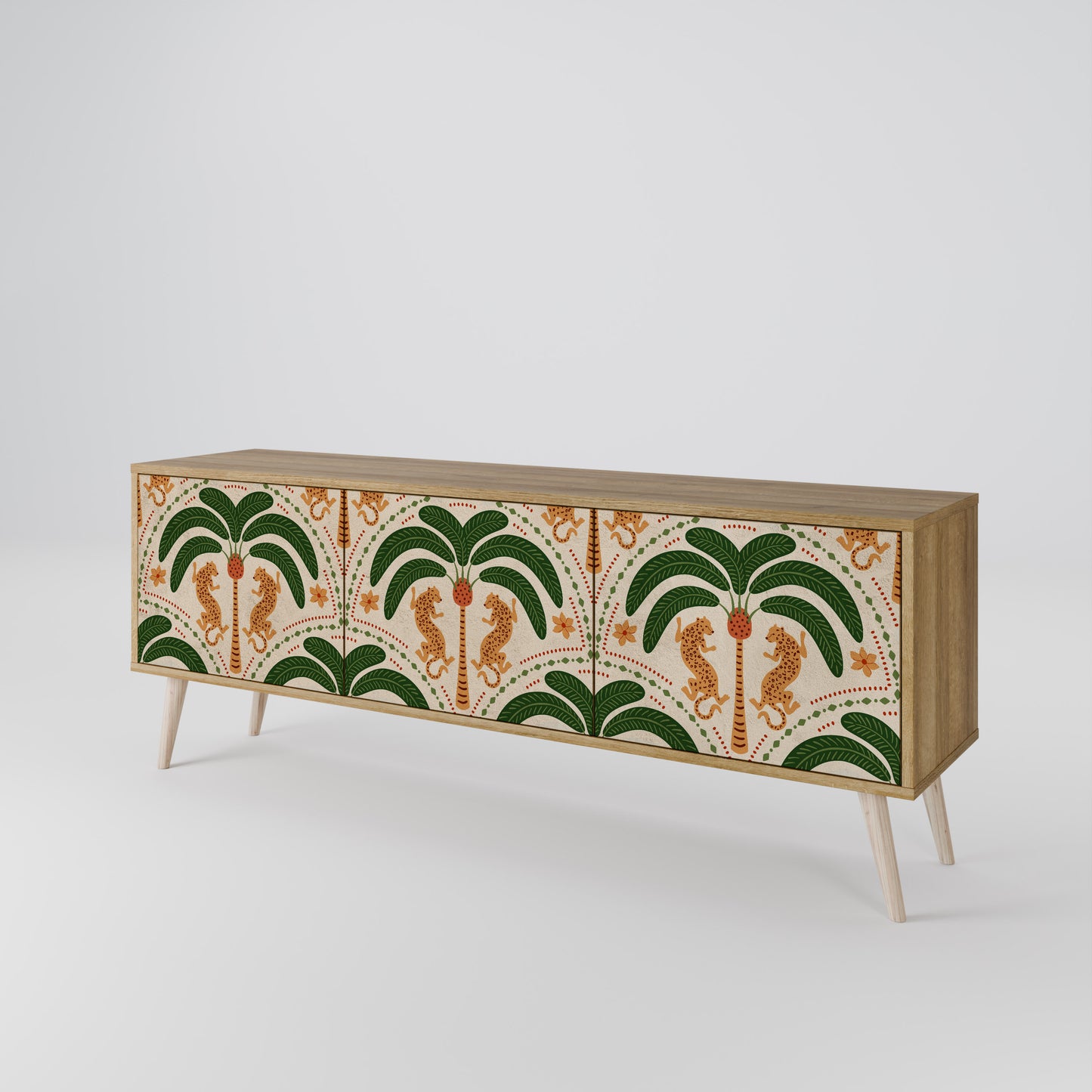 DANCING PREDATORS 3-Door TV Stand in Oak Effect