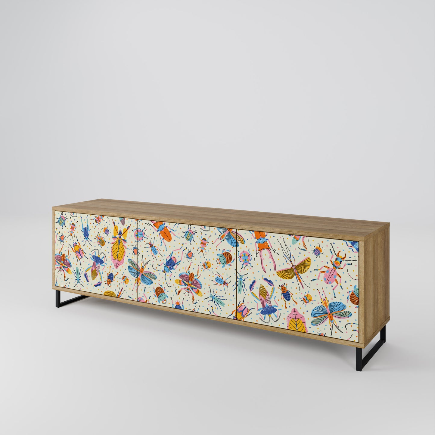 COLORFUL INSECTS 3-Door TV Stand in Oak Effect