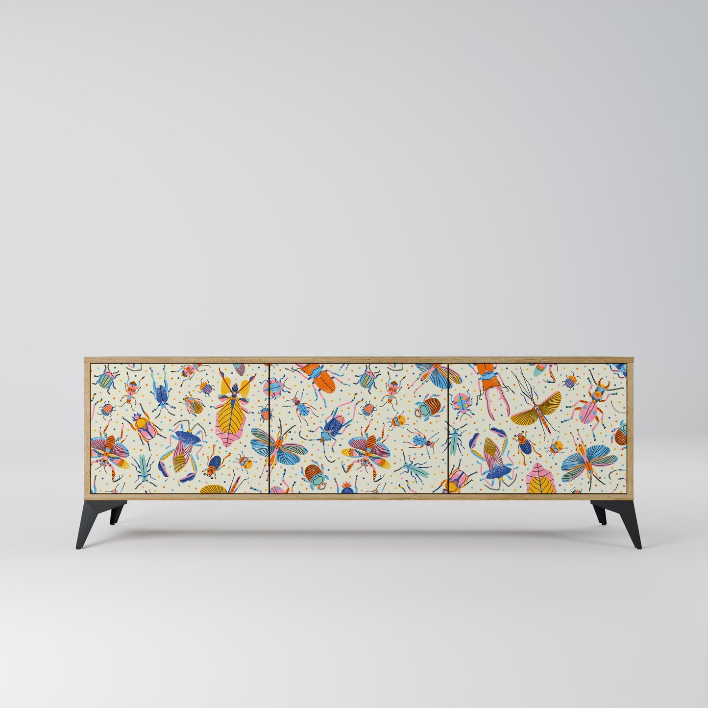 COLORFUL INSECTS 3-Door TV Stand in Oak Effect
