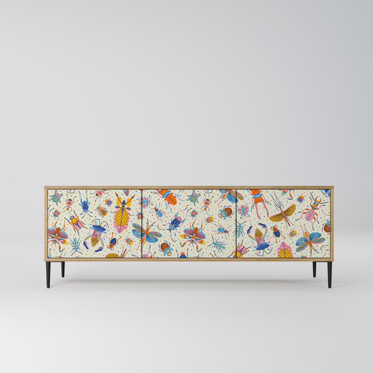 COLORFUL INSECTS 3-Door TV Stand in Oak Effect